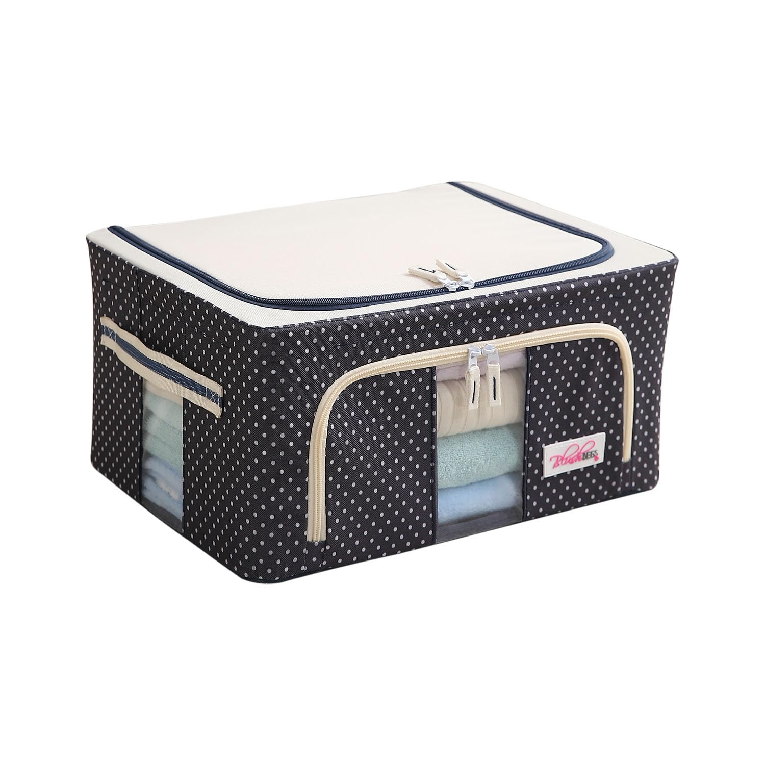 BlushBees® Living Box - Storage Boxes for Clothes, Saree Cover - 24 Litre, Pack of 1, Polka Dots Blue