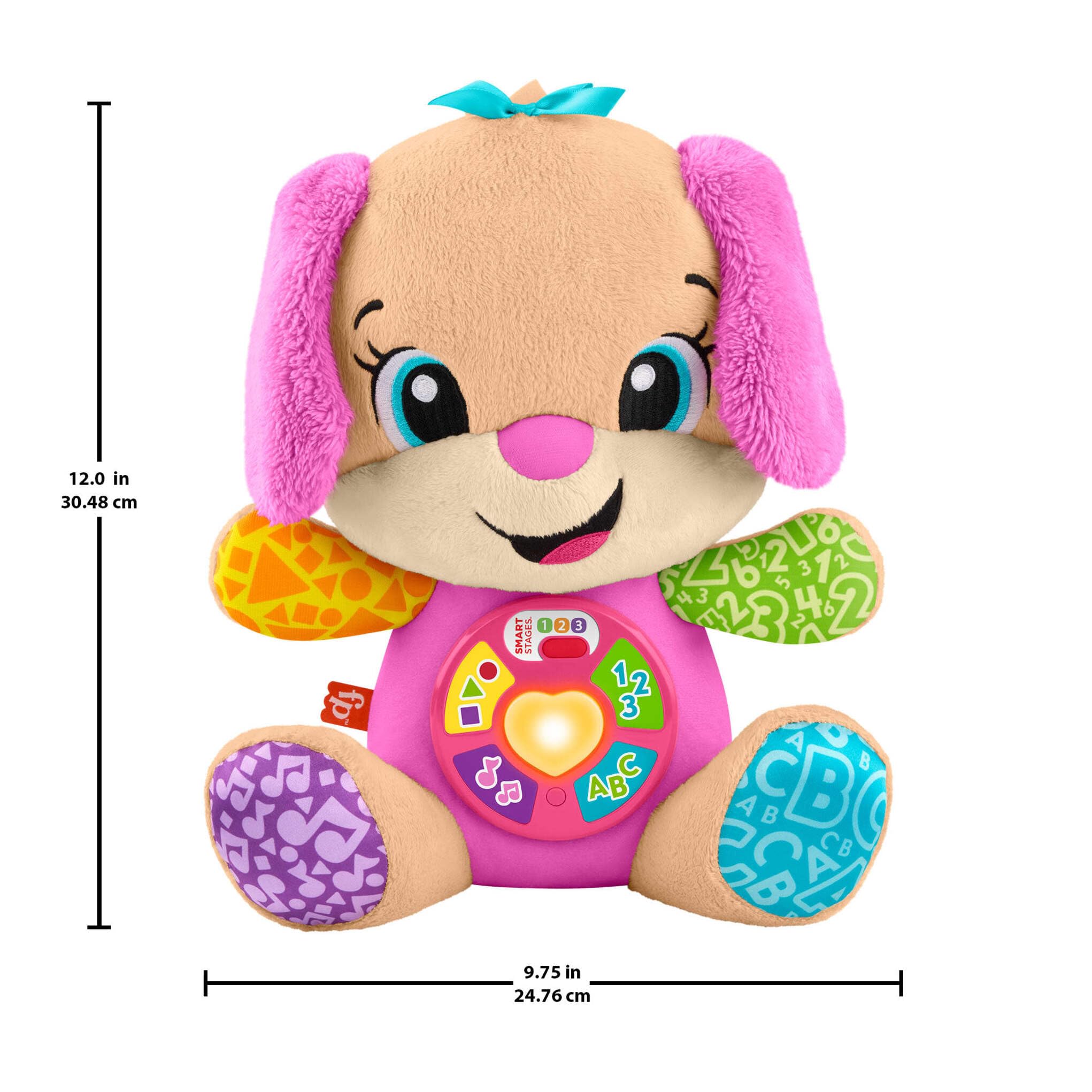 Fisher-Price Laugh & Learn Perrita con Smart Stages Peluche musical de aprendizaje con Smart Stages para bebés a partir de 6 meses, versión multilingüe: Italiano, Español, Portugués, Inglés, JFD35