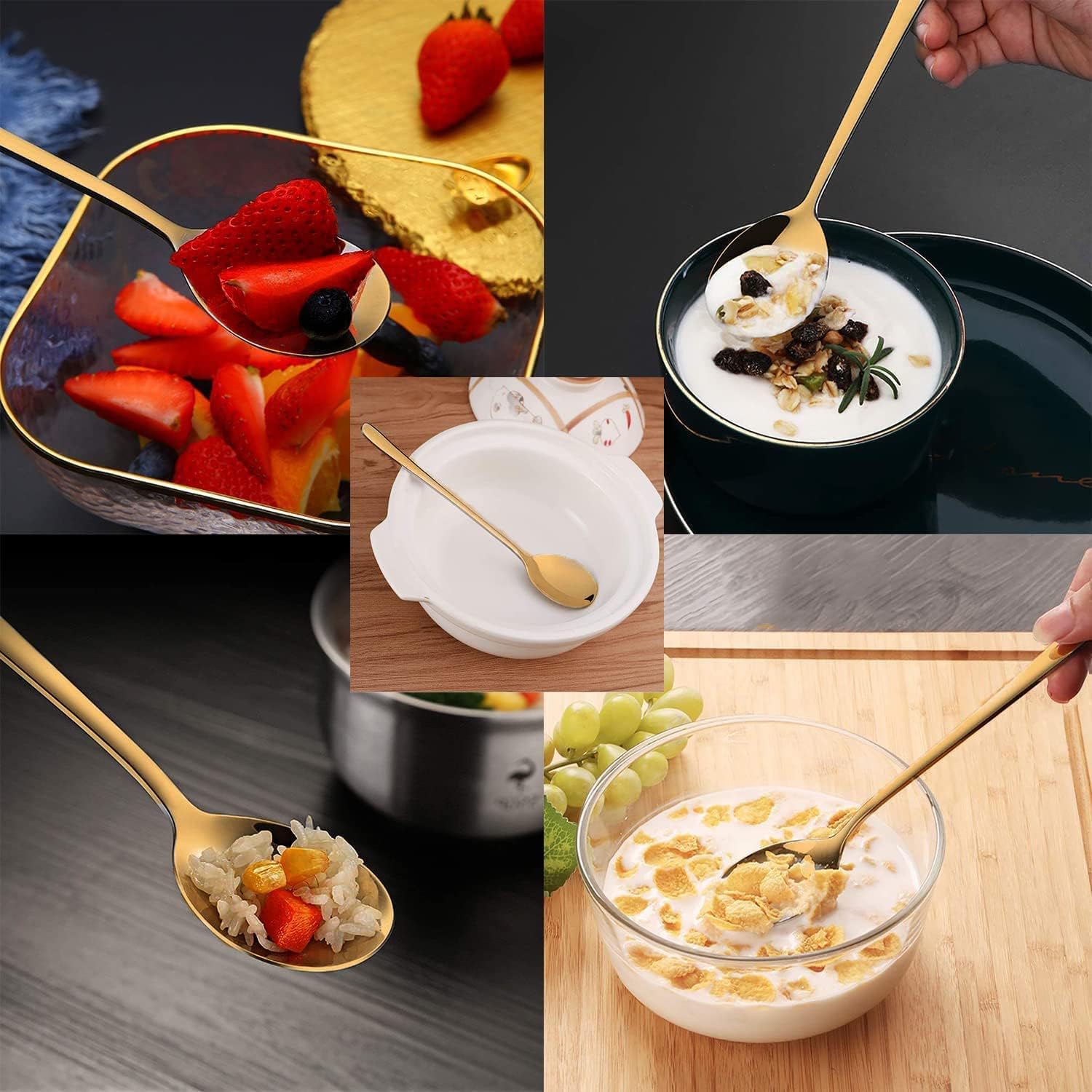 Netram Store Stainless Steel Spoons Set with Long Handle for Daily Use Kitchen Dining Cooking Serving Tools at Home Or Restaurant (Gold_ Pack - 6) 3