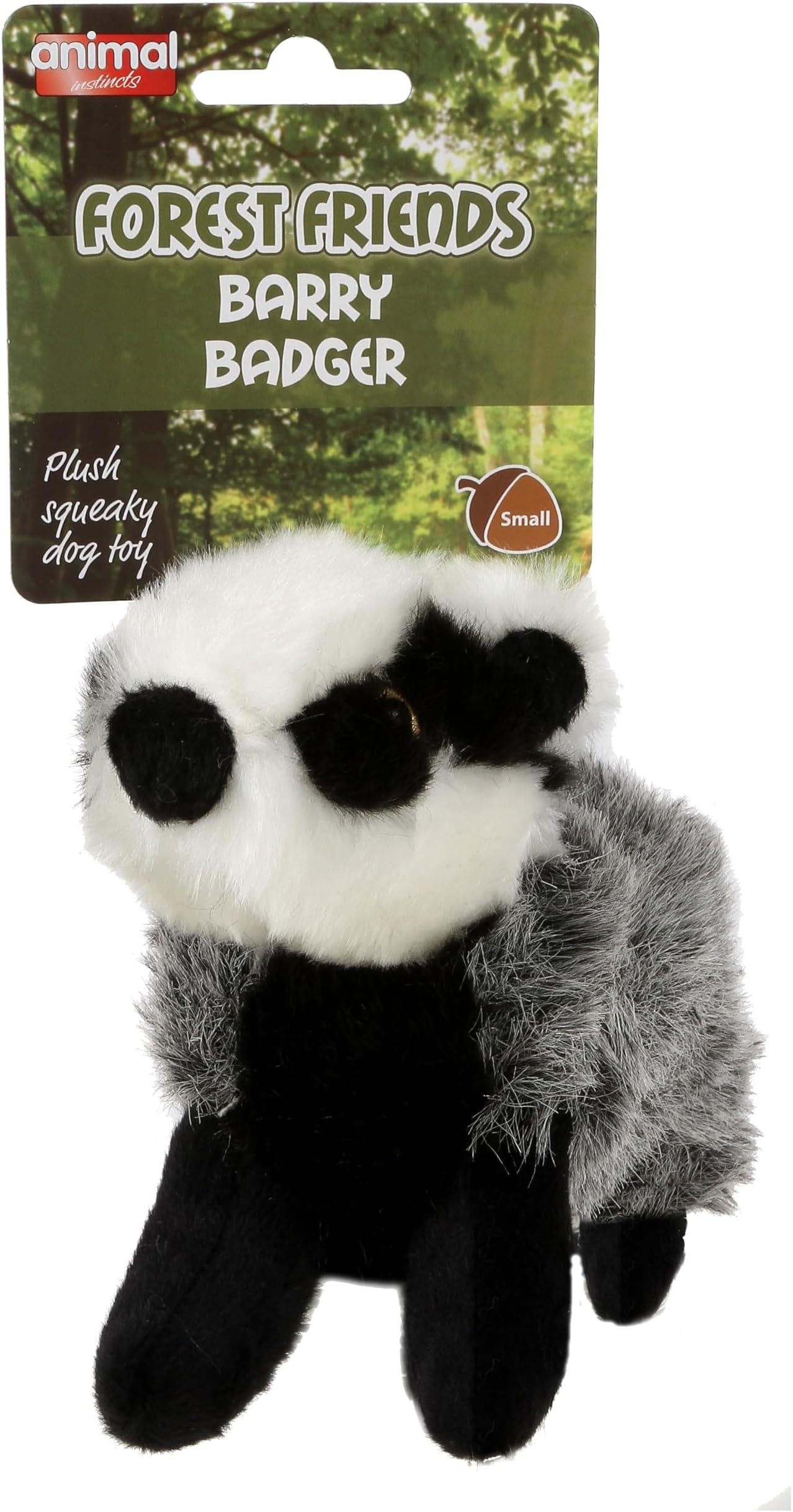 Animal Instincts Forest Friends Squeaky Plush Dog Toy Soft Comfort Puppy Toy Barry Badger - Small