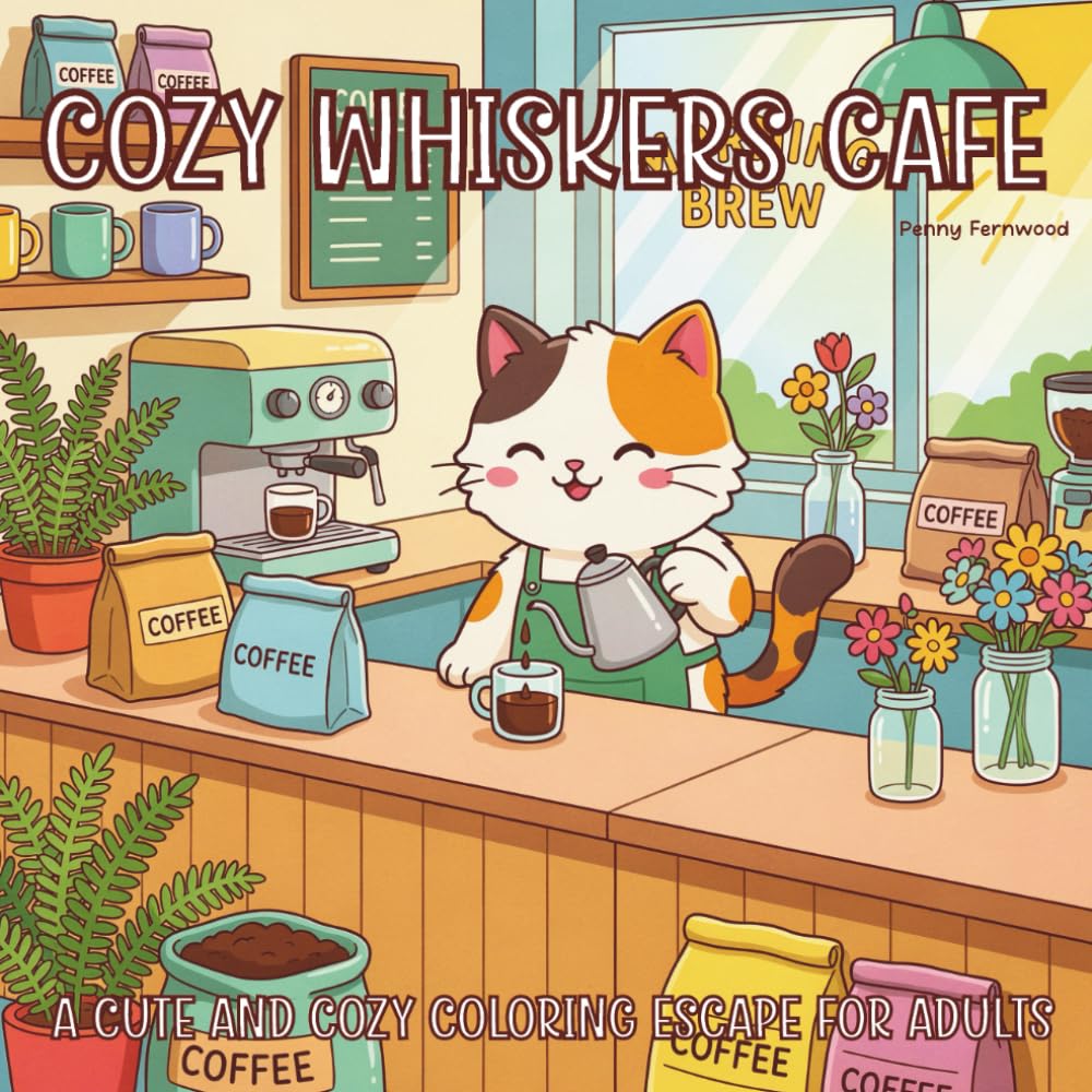 Cozy Whiskers Cafe | Calming Scenes of Fluffy Friends, Cookies, and Coffee Cups: A Cute and Cozy Coloring Escape for Adults