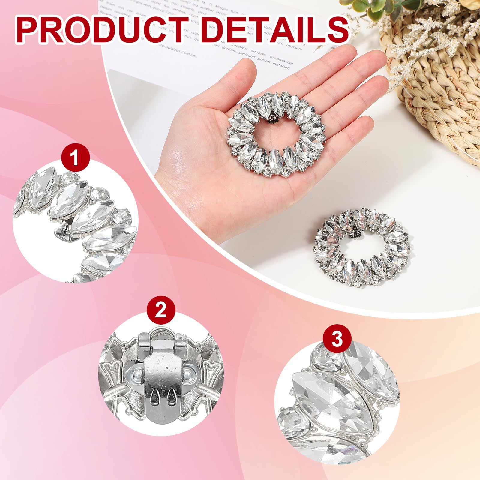PATIKIL Broches De Zapatos De Piedras, 1 Par Desmontable Clásico Moda Lazo Brillante Accesorios De Tacones Decoración Para Boda Novia Fiesta De Graduación Uso Diario Accesorios, Plata — view 3