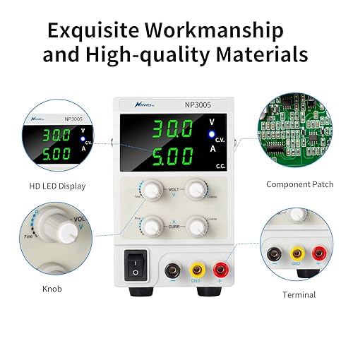 Miniatura 5 de Fuente de alimentación de banco de 30 V 5 A CC Pantalla LED digital variable, fuente de alimentación de laboratorio de conmutación con clip de