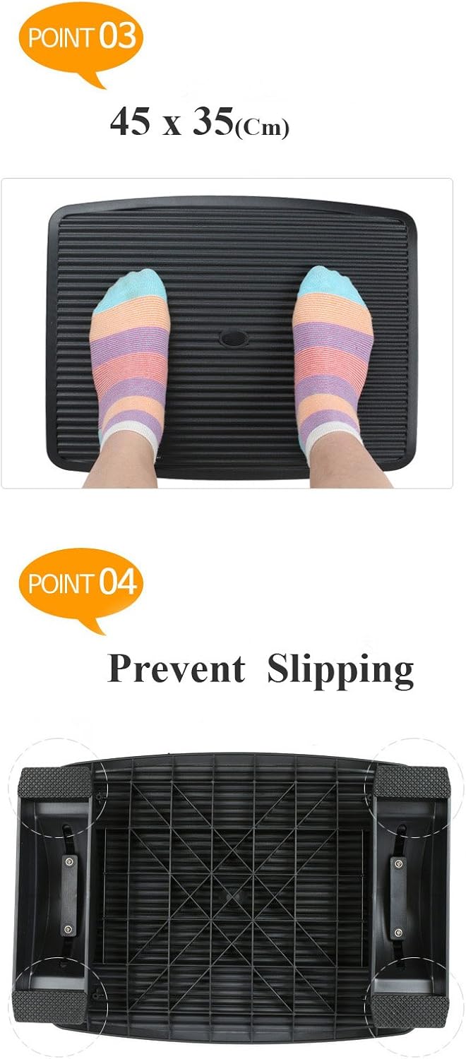 Comfort Footrest Adjustable Angle & Height, Foot Massage Ergonomic Design FR1287