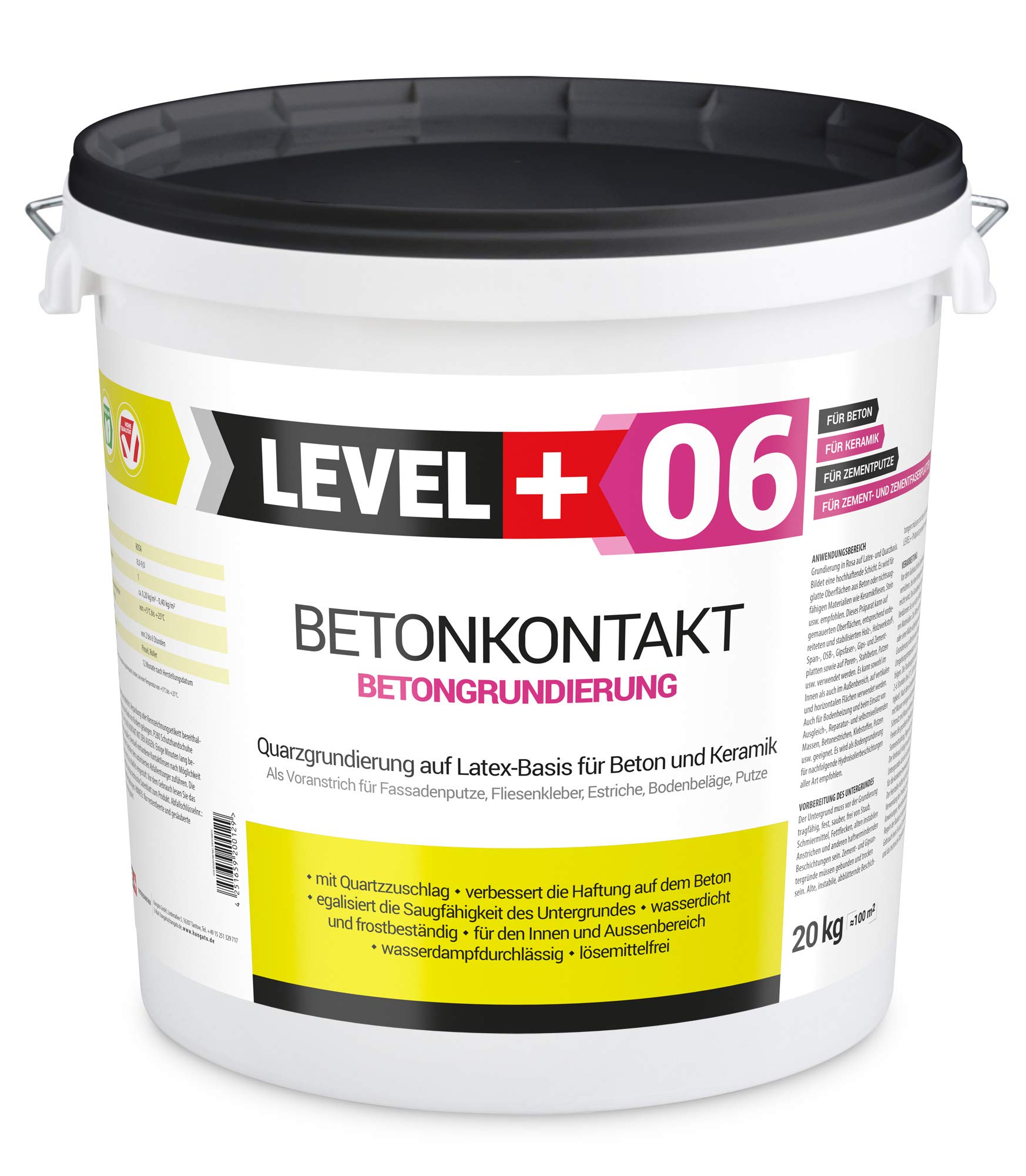 06 Betonkontakt Haftgrund mit Quarzsand für Beton & Keramik - Putzgrund und Haftbrücke für Innen & Außen - Grundierung für saugende und schwach saugende Untergründe - 20kg & Farbroller 25cm