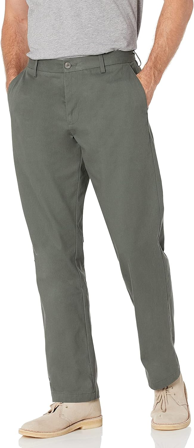 Amazon Essentials Men's Classic-Fit Wrinkle-Resistant Flat-Front Chino Pant, Olive, 38W x 32L