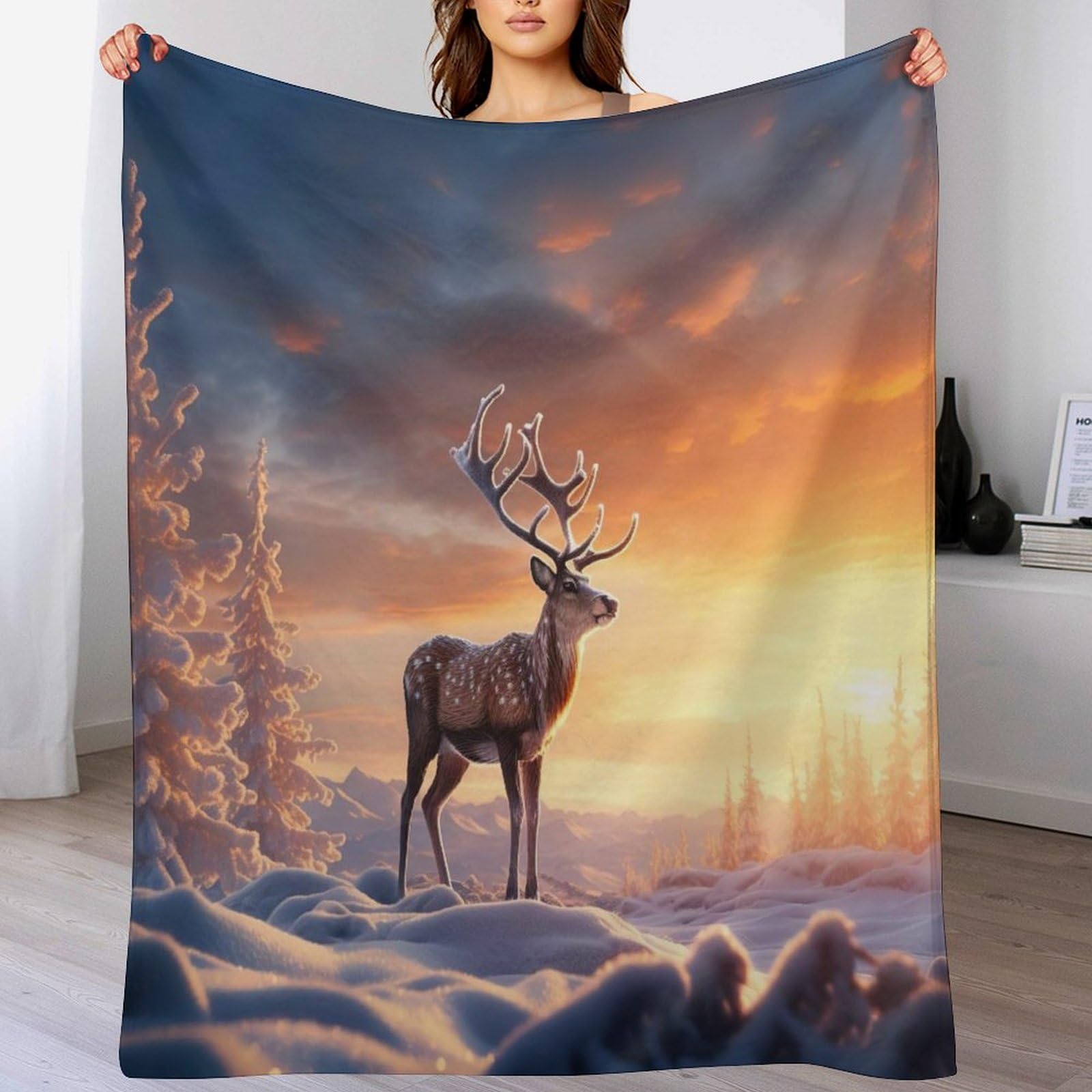 Couverture cerf en polaire de flannel pour stopper le froid sur le canapé et le lit