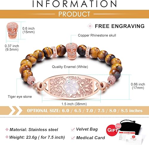 Miniatura 3 de JUST MEET YOU Pulseras de alerta médica personalizadas para mujeres y hombres, grabado gratuito, pulseras de identificación médica, cadena de