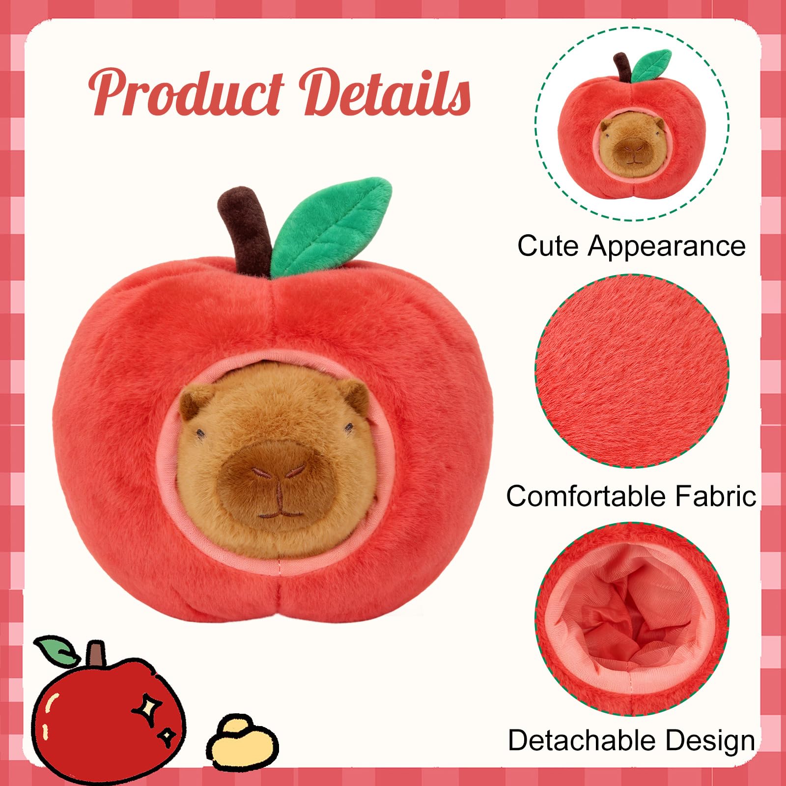 Capybara knuffel z dzieckiem, 2-w-1, pluszowy kapybara, miś, poduszka, 25 cm, jabłko, pluszowe zwierzątko, kapibara, miś, Kawaii zabawka, kapybara, prezenty dla dziewczynek i chłopców