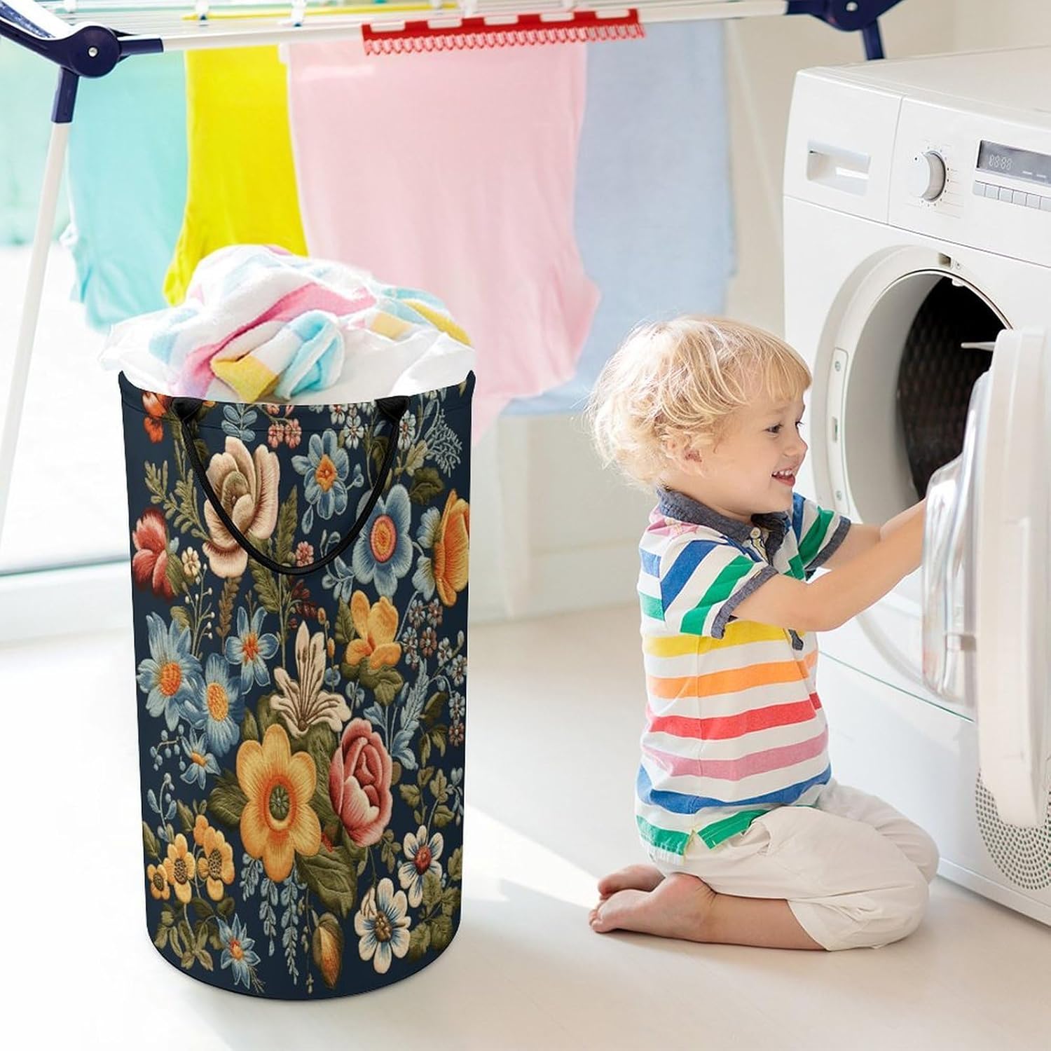 Flowers of Different Sizes Laundry Hamper Large Collapsible Laundry Basket with Handles Waterproof Clothes Hamper Portable Dirty Clothes Basket for Bedroom Laundry Room Closet Bathroom