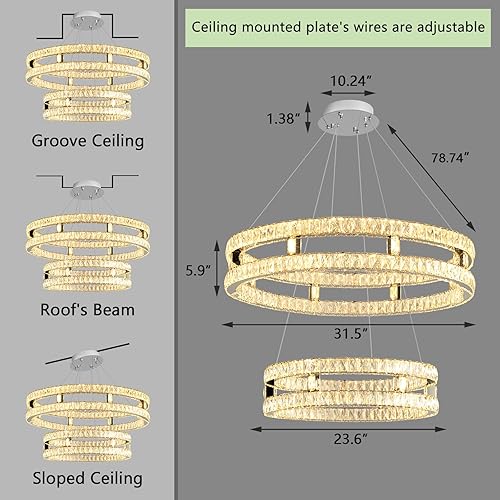 Miniatura 2 de dolria Candelabros de cristal modernos LED para sala de estar, regulable, comedor, montaje empotrado, lámpara colgante LED para dormitorio,