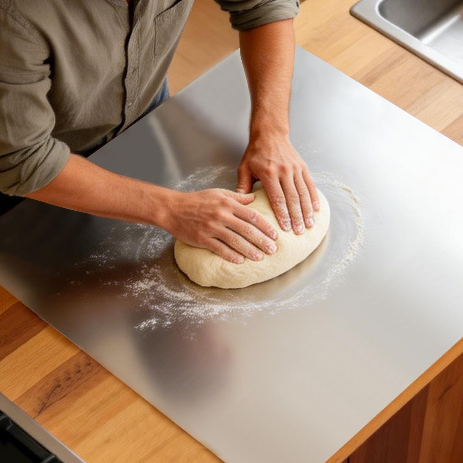 Edelstahl-Schneidebrett, Edelstahl Arbeitsplatte, Rutschfeste Schneidebrett mit Kante, Arbeitsplatte mit Schneidebrett für Küche Bar Restaurant zum Kneten von Pizza Brot Kuchen (50x60cm)