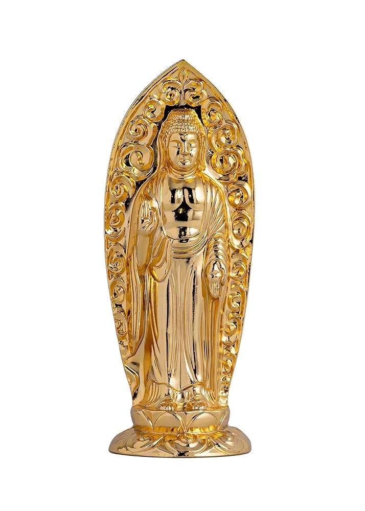 阿弥陀如来立像 5寸 #579 青髪 円台座 宝相華唐草 透彫 木彫 仏像 fukuwaya_y01h02035fa