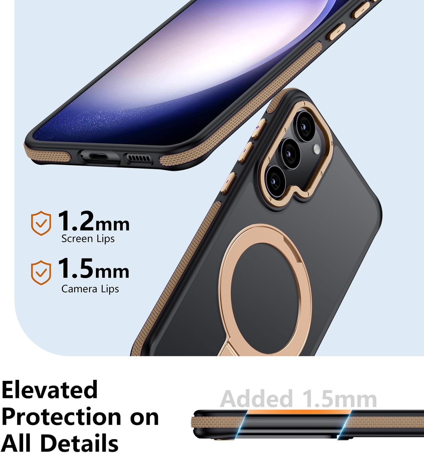 for Samsung Galaxy S23 Case, Magnetic Adjustable Ring Stand [Fit for Magsafe], [Military-Grade Shockproof Protection] Phone Case with Kickstand&Ring Holder (Desert Gold)
