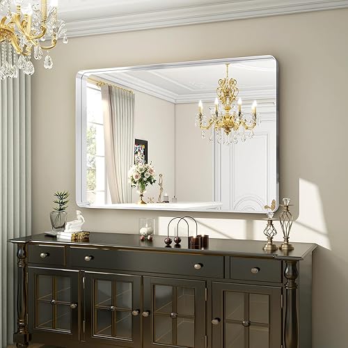 Vista 73 de Espejo de baño dorado de 30 x 22 pulgadas para pared, marco de aleación de aluminio, espejo rectangular montado en la pared para decoración