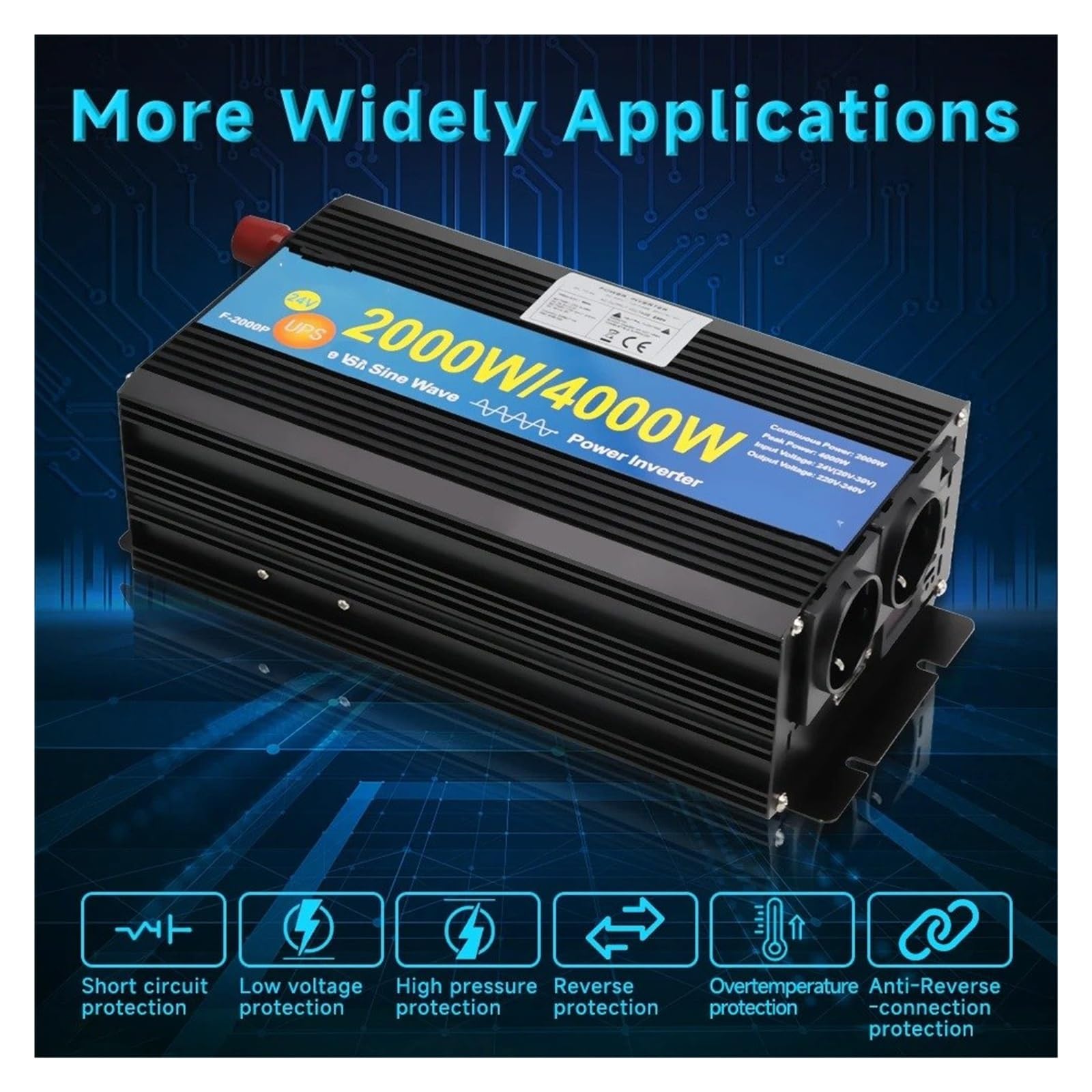 Convertidor inversor Corriente Cargador Inversor UPS 2000w/4000W DC 12V 24V AC 110V 220V 230V Convertidor Potencia Fuera Red Onda Sinusoidal para Pura