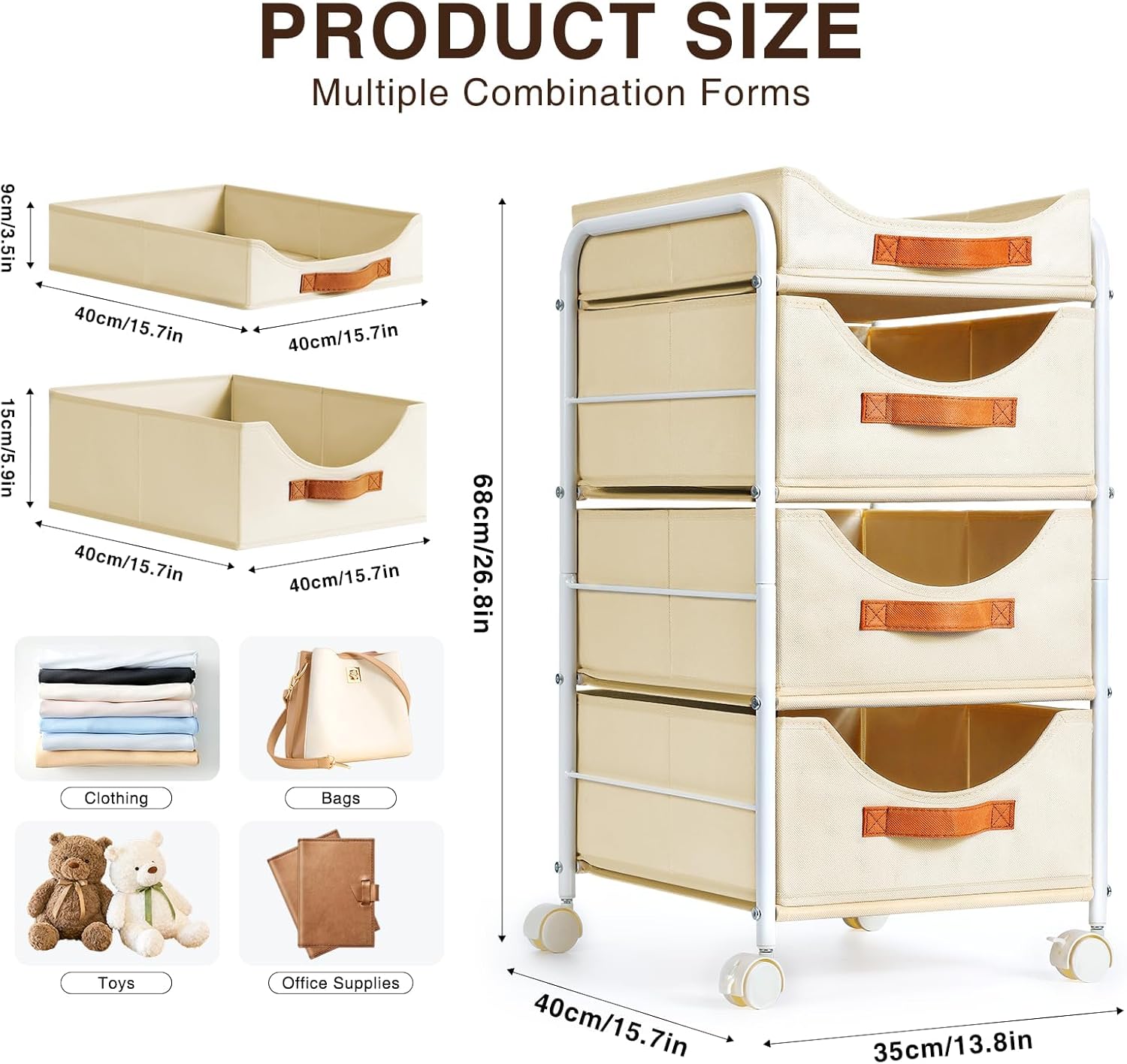 DIMJ Closet Organizers and Storage 4 Tier - Fabric Clothes Drawer Storage Bins, Stackable Rolling Storage Cart with Wheel, Small Dresser for Closet Bedroom Nursery Office - Image 2