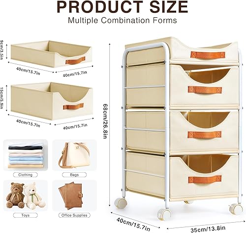 Miniatura 2 de DIMJ Organizadores de armario y almacenamiento de 4 niveles, contenedores de almacenamiento de tela para ropa, carrito de almacenamiento apilable