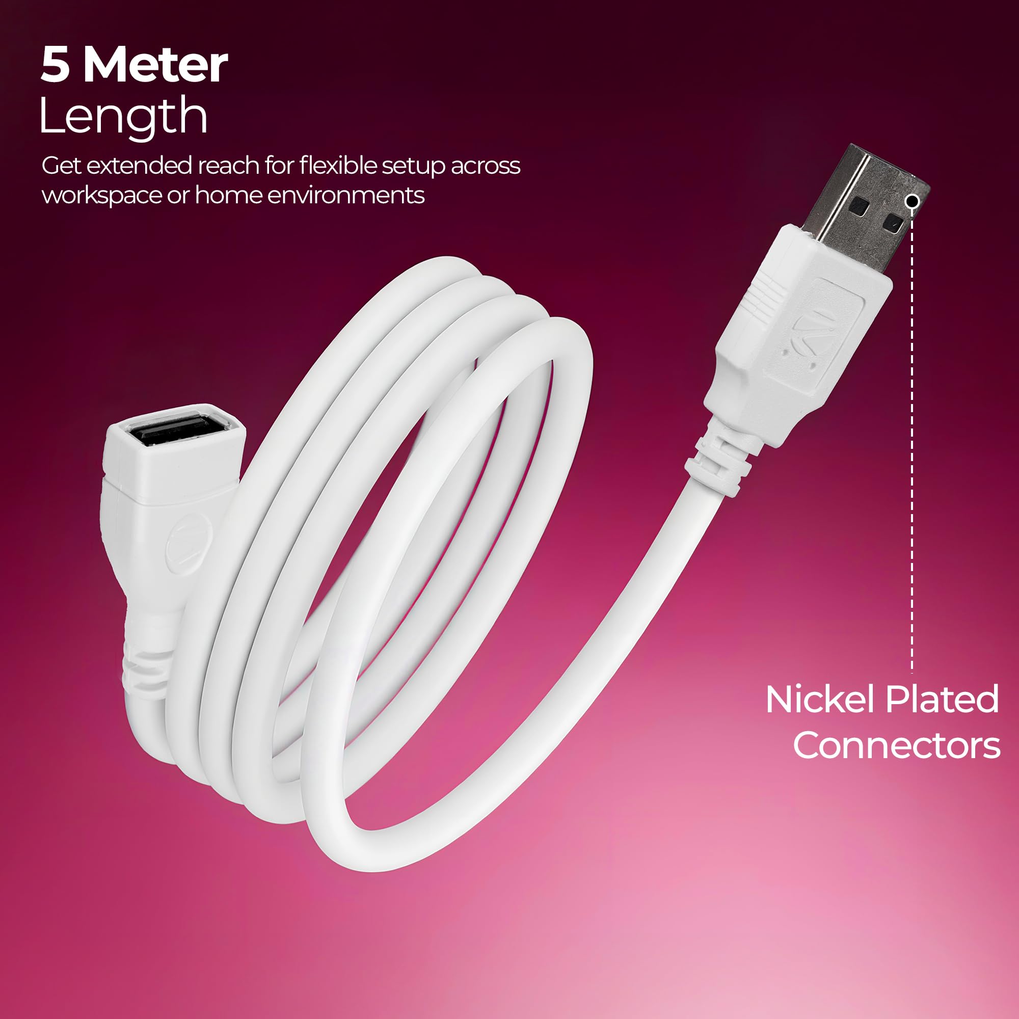 Zebronics UEC50 USB Extension Cable, 5 Meter Length, 480Mbps Data Transfer, Full Copper Core, Nickel-Plated Connectors, Durable PVC Build, For Keyboard, Mouse, Pen Drive & USB Devices — Amazon image 6