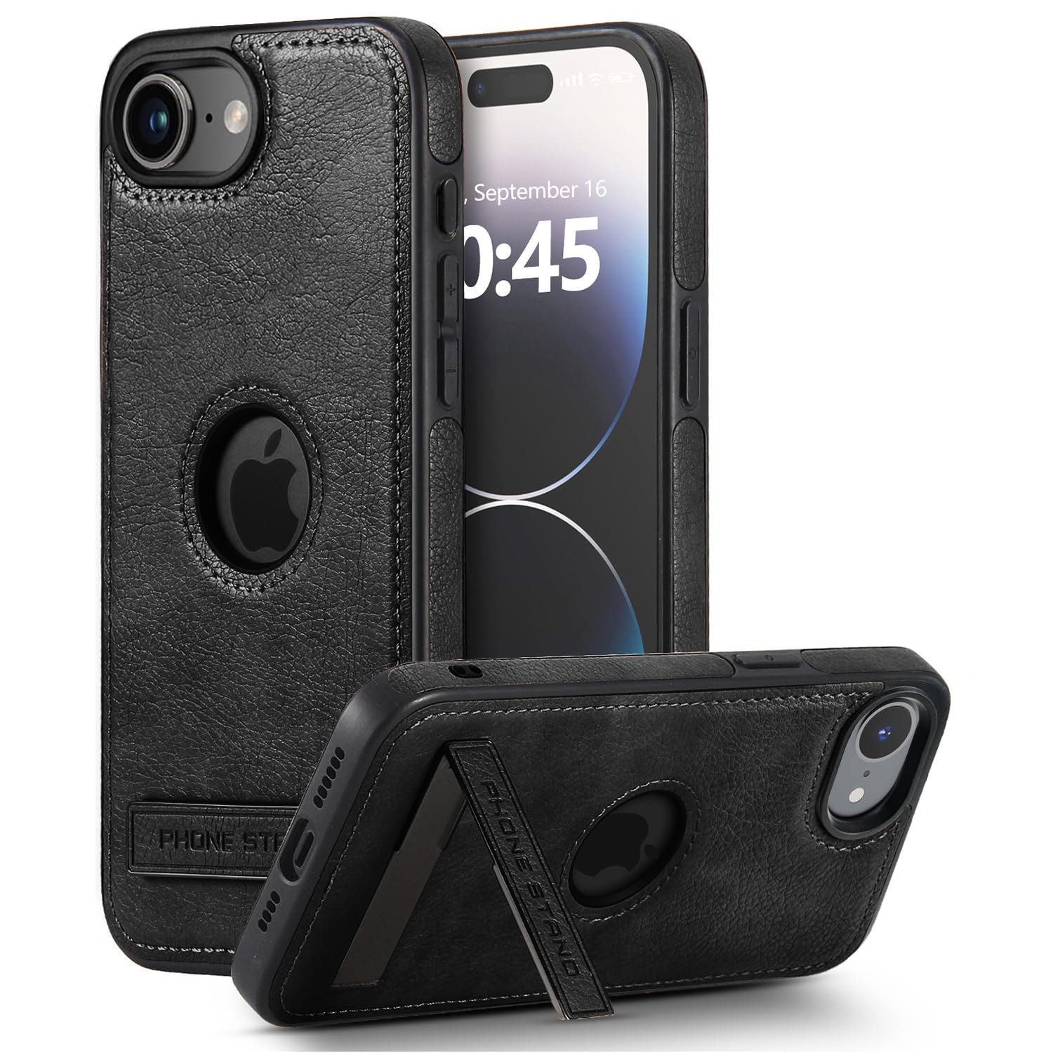 KSELF Leather Case for iPhone 16e/ 17e Case, Protective Slim with Kickstand Shockproof Phone Cases, Built-in Invisible Stand Compatible with iPhone