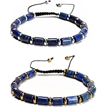 2Pcs 6x8mm Tube Bead Healing Stone Adjustable Beaded Bracelet - Spiritual Energy Boho Jewelry Gifts for Women Men