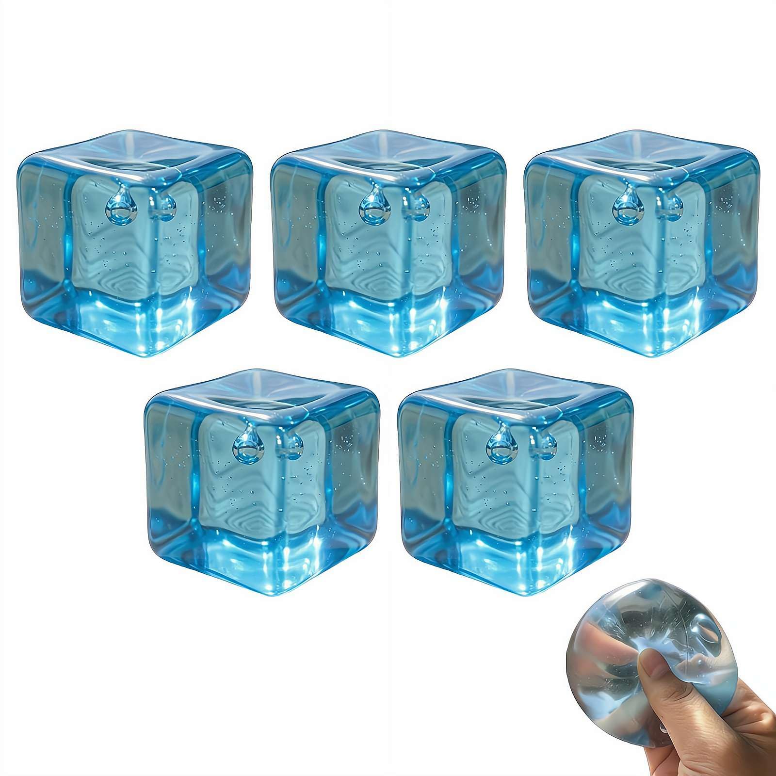 FDEFIRTFG Squeeze toys, Clear Maltose Water Cube Ice Squeezable Toy, Soft Squeeze Plaything(5PC)
