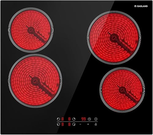 GASLAND Chef - Placa eléctrica de 24 pulgadas, 4 quemadores, placa de cerámica radiante CH60BF, estufa eléctrica integrada con 9 niveles de