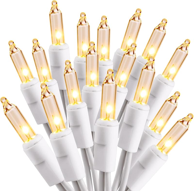 ODEETRONIC Incandescent Christmas Lights, 21.63ft 100 Count Clear Christmas Mini Lights Connectable, 120V UL Certified Indoor Warm White String Lights for Bedroom Party Patio Outside Decor, White Wire | Waterproof; UL certified connectable plug in; Warm white indoor outdoor Xmas Lights for tree wedding party decor; White Wire