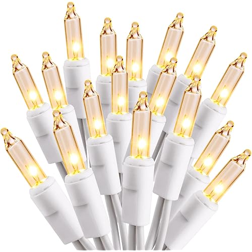 ODEETRONIC Incandescent Christmas Lights, 21.63ft 100 Count Clear Christmas Mini Lights Connectable, 120V UL Certified Indoor Warm White String Lights for Bedroom Party Patio Outside Decor, White Wire