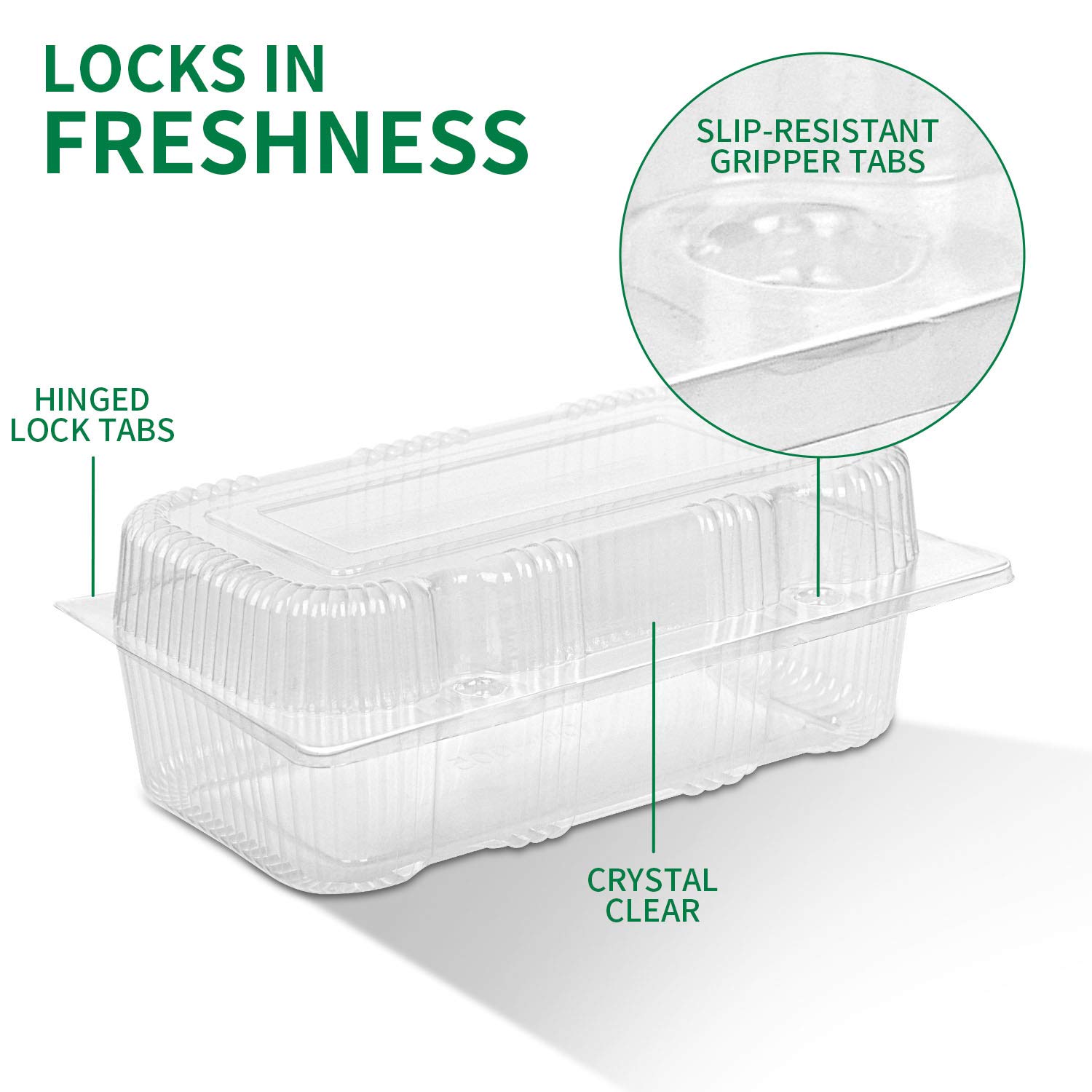 Kaderron Disposable Plastic Hinged Food Container - 70 Pcs Clear Hinged Containers, 7.5" Length x 5" Width x 3" Depth