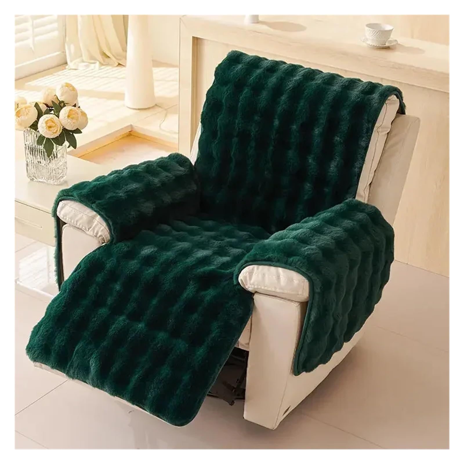 dwustronny pokrowiec na sofę, Pokrowiec na fotel rozkładany pluszowy 1-osobowy 60x225 cm wielokolorowy(Dark Green)