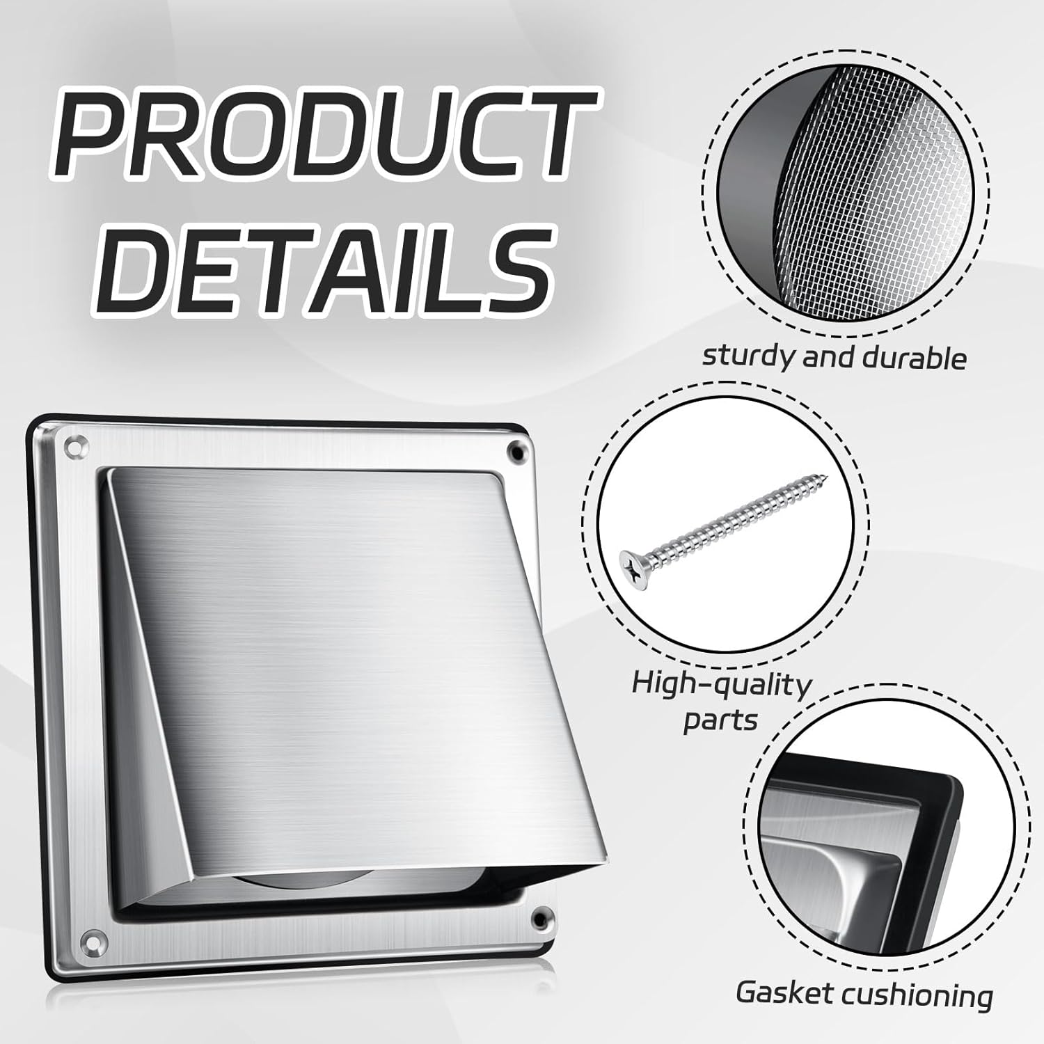 4 Inch Metal Dryer Vent Cover External Extractor Wall Vent Cushioned Stainless Steel Outdoor Dryer Vent Cover Outside Airflow Vent Replacement Hood