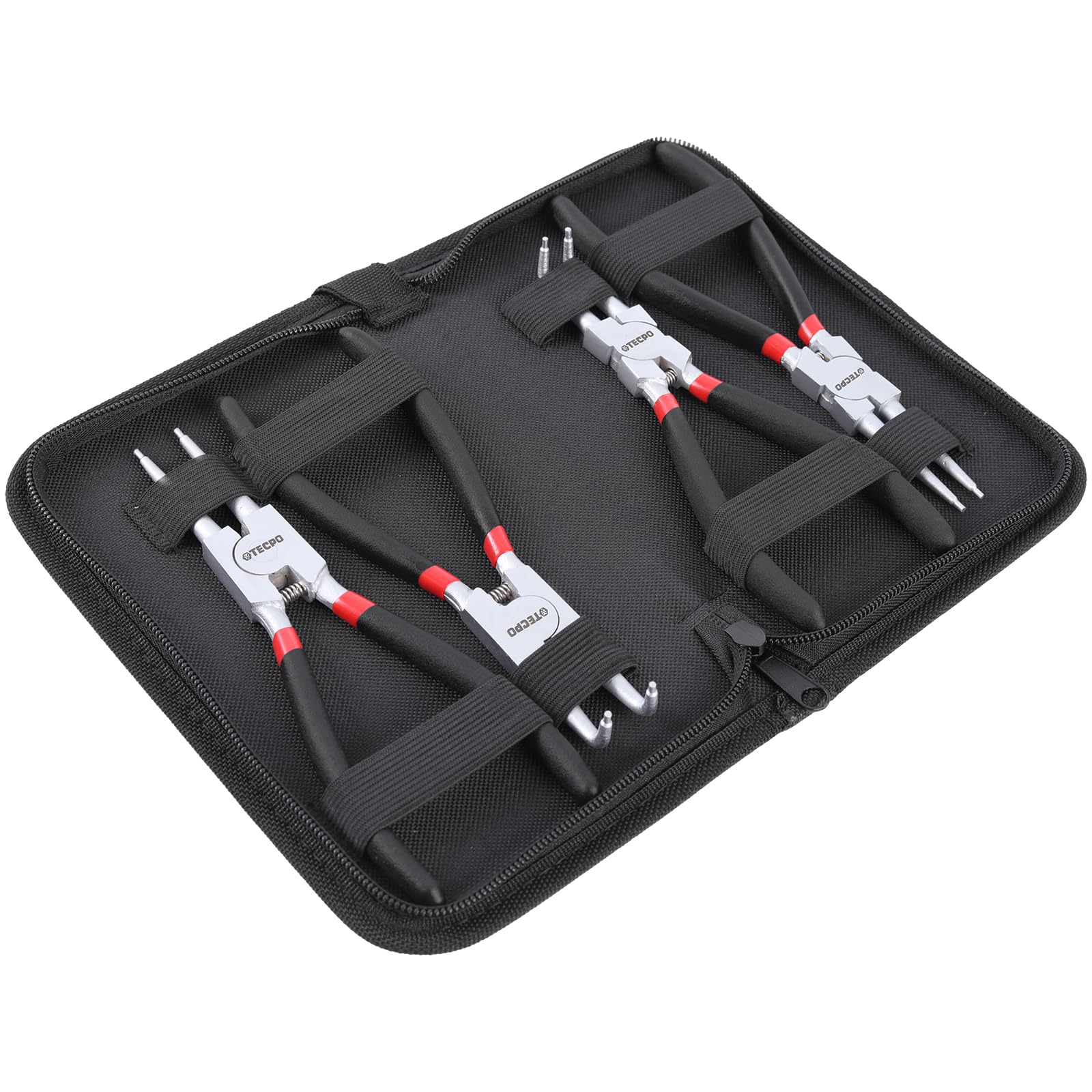 TECPO Sprengringzangen Set, 4-teilig 175mm Zange Gerade und Gebogen Seegeringzange Innen Außen für Sicherungsring aus Chrom Vanadium Stahl