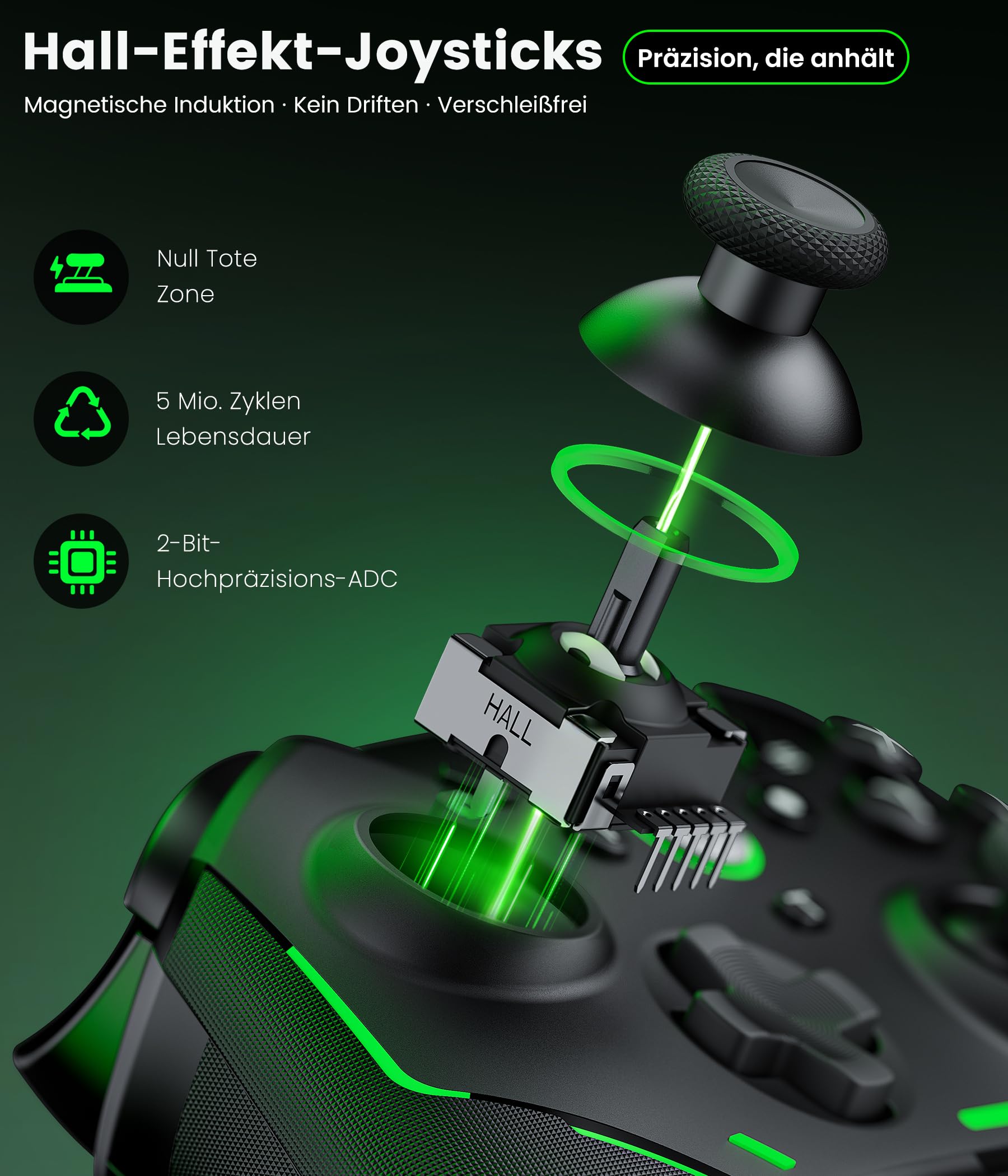 HASACOOL Switch 2 Controller mit Ladestation – Hall-Effekt Joysticks, 1000Hz Polling Rate, 1000mAh Akku, Makro-Back-Tasten, Trigger-Sperre & Gyro-Aufwachfunktion für Switch/Switch 2/OLED/Lite