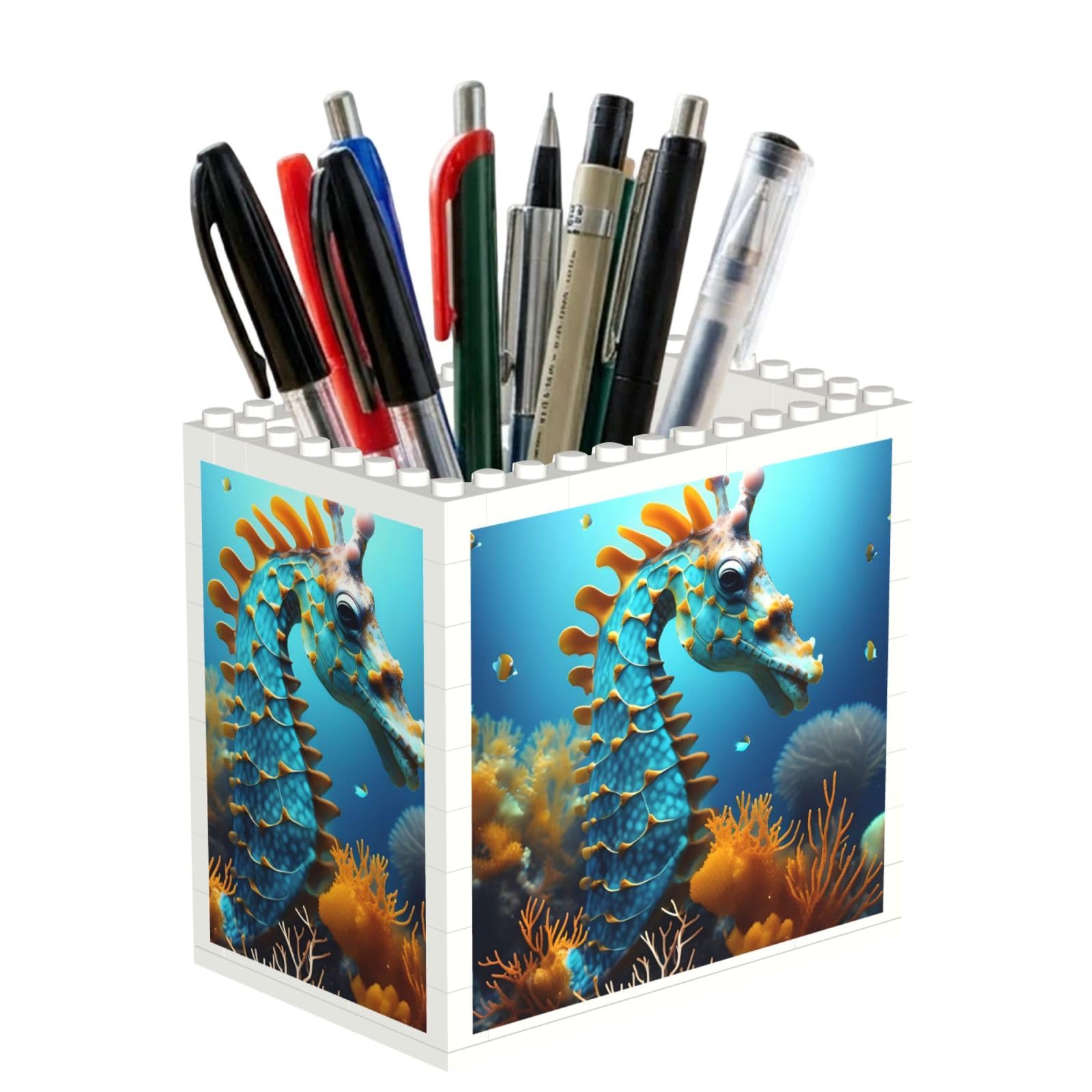 SXZVVBN Blue Seahorse Building Block Desk Tidy ABS Organiser