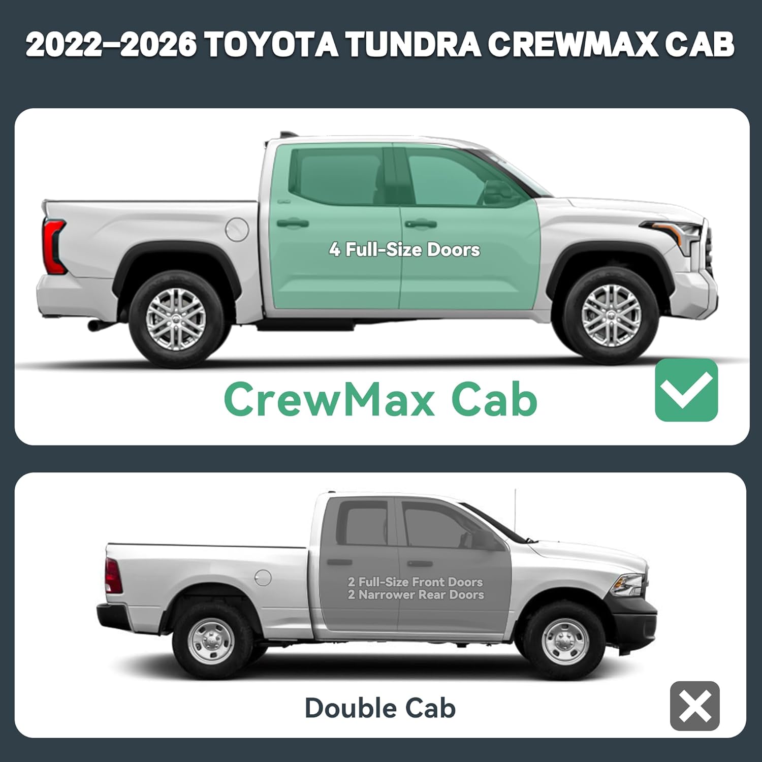 6 Inch Running Boards & Steps Compatible with 2022-2026 Toyota Tundra Crewmax Cab, Two-Stair Side Step Rail Nerf Bars, Black Powder Coated