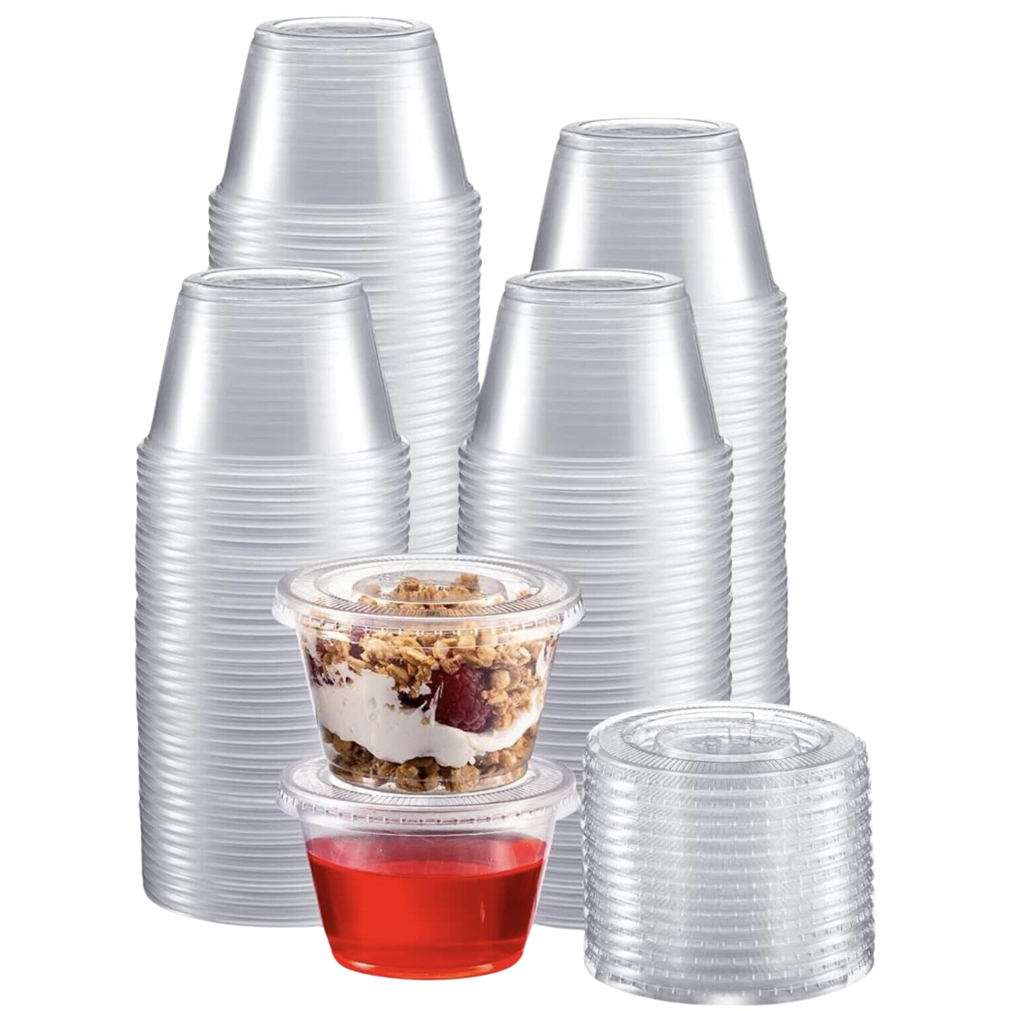 Caterco Clear 4Oz / 100Ml Sauce Pot (200 Pack) Containers With Secure Lids - Multi-Use, Leakproof, Round Plastic Storage Container Pots For Sauces, Ketchup, Dips, Salads, Takeaway - (4Oz - 200 Pack)