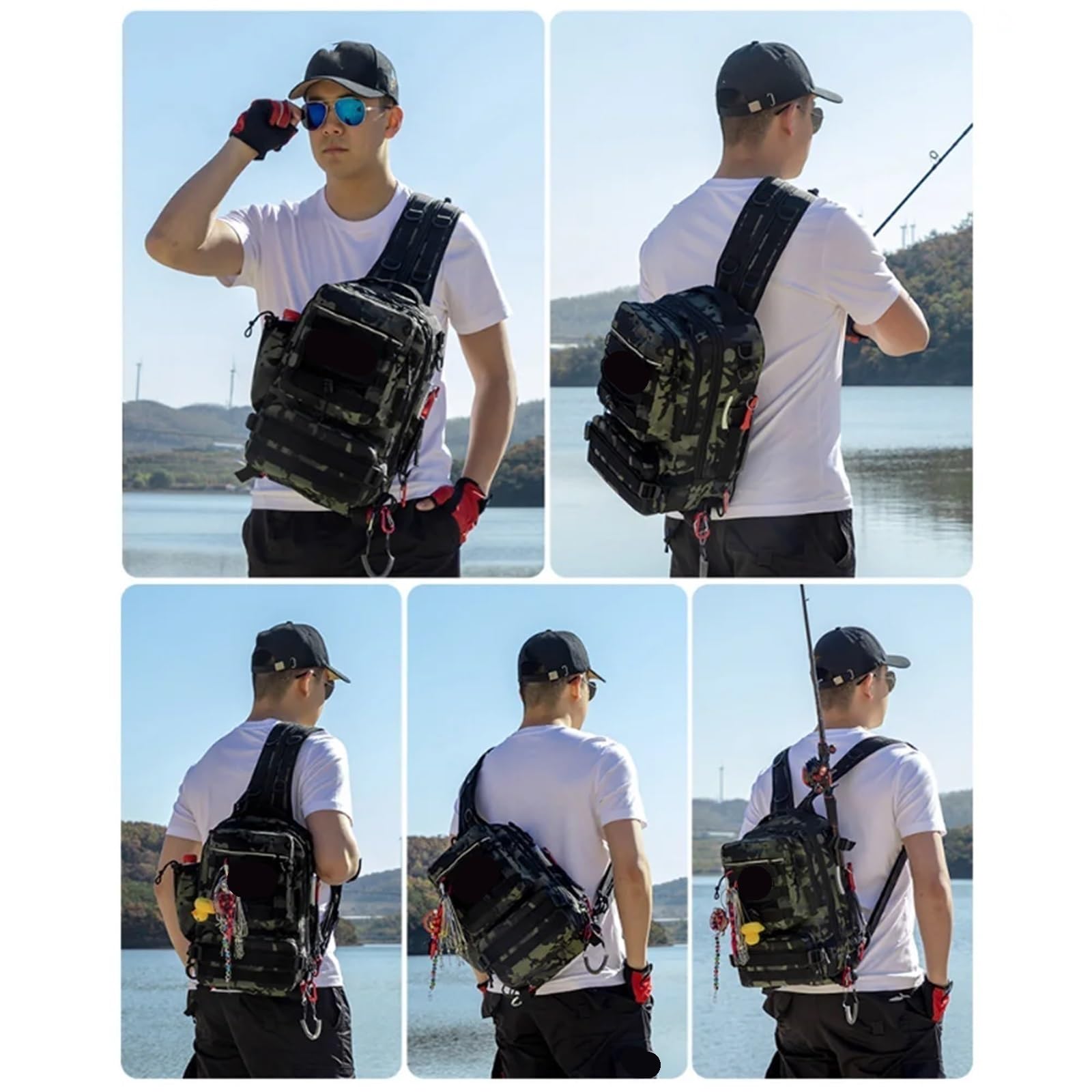 Crossbody Multifunktions-Angeltasche, wasserdichter Angelrucksack, Outdoor-Schulter-Sport-Brusttasche for Männer, Fischboxen, Tackle-Tasche für Outdoor(Khaki)