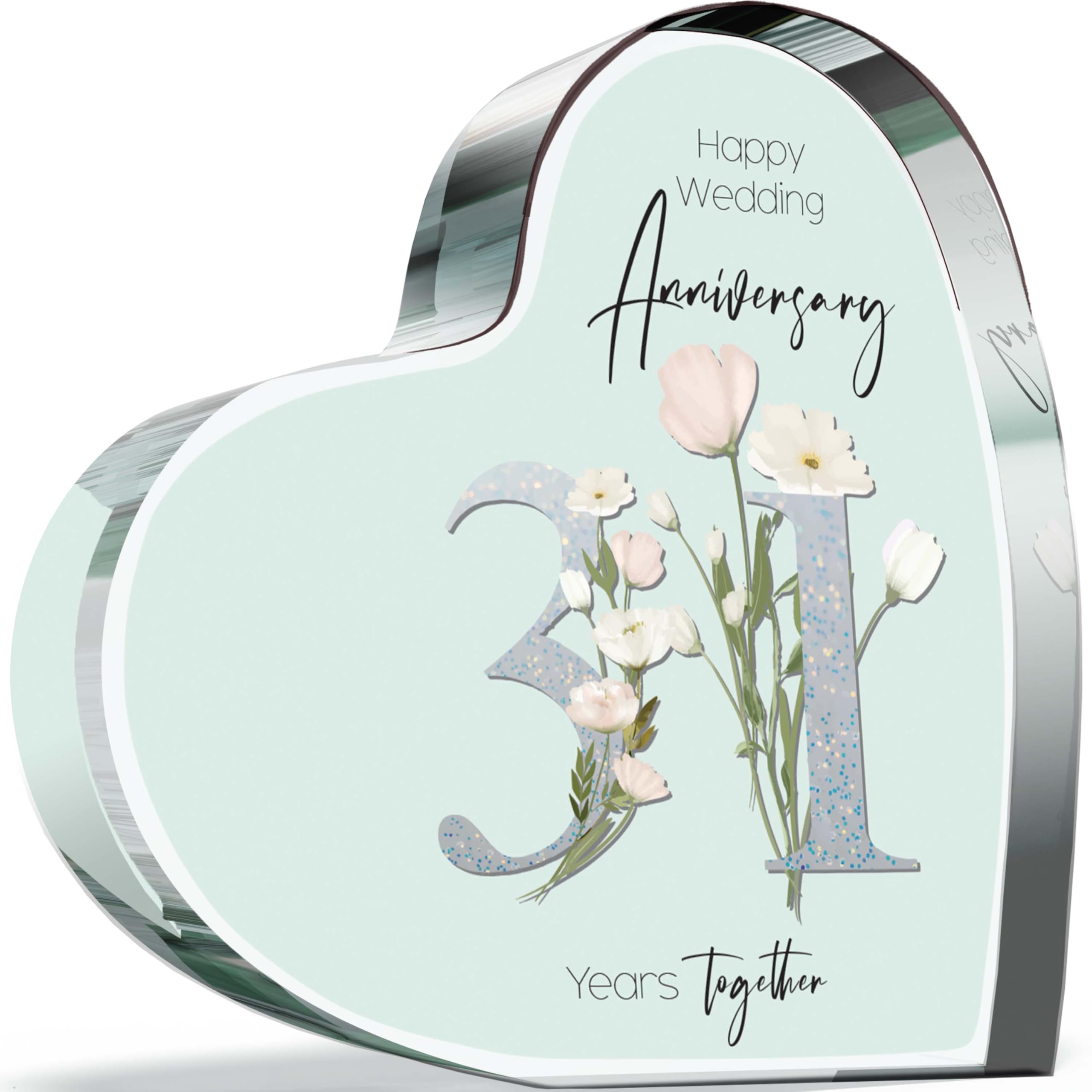 Giftzie Women's 31 St Anniversary Plaque Gifts For Wife Husband - Years Together - I Love You Romantic Acrylic Heart Gift For Men, 100Mm Floral Present For Couples Thirty-First Anniversaries