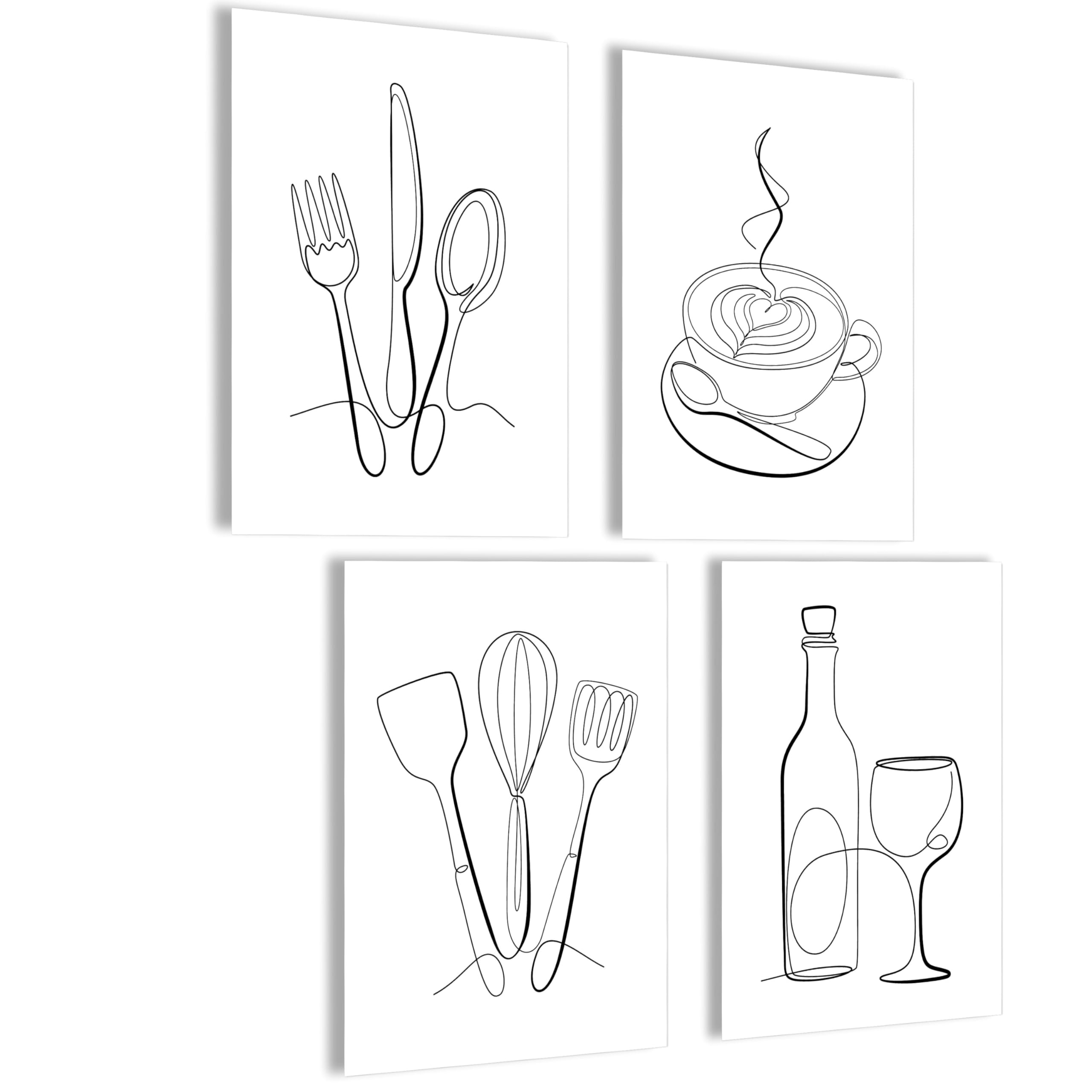 mojoliving Juego de pósteres modernos de cocina, cuadros en blanco y negro, decoración de cocina, póster estético para cocina y salón, juego de cuadros de cocina, decoración de pared de cocina