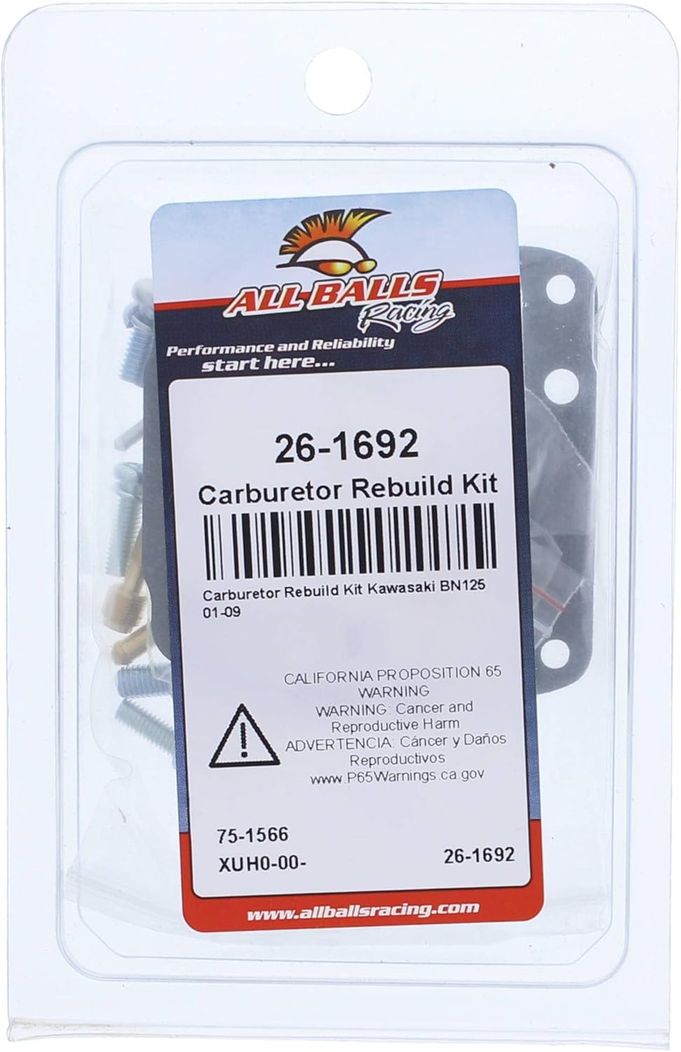 All Balls Racing 26-1692 Carburetor Rebuild Kit Compatible with/Replacement For Kawasaki BN 125 A Eliminator 2001-2007, 2009