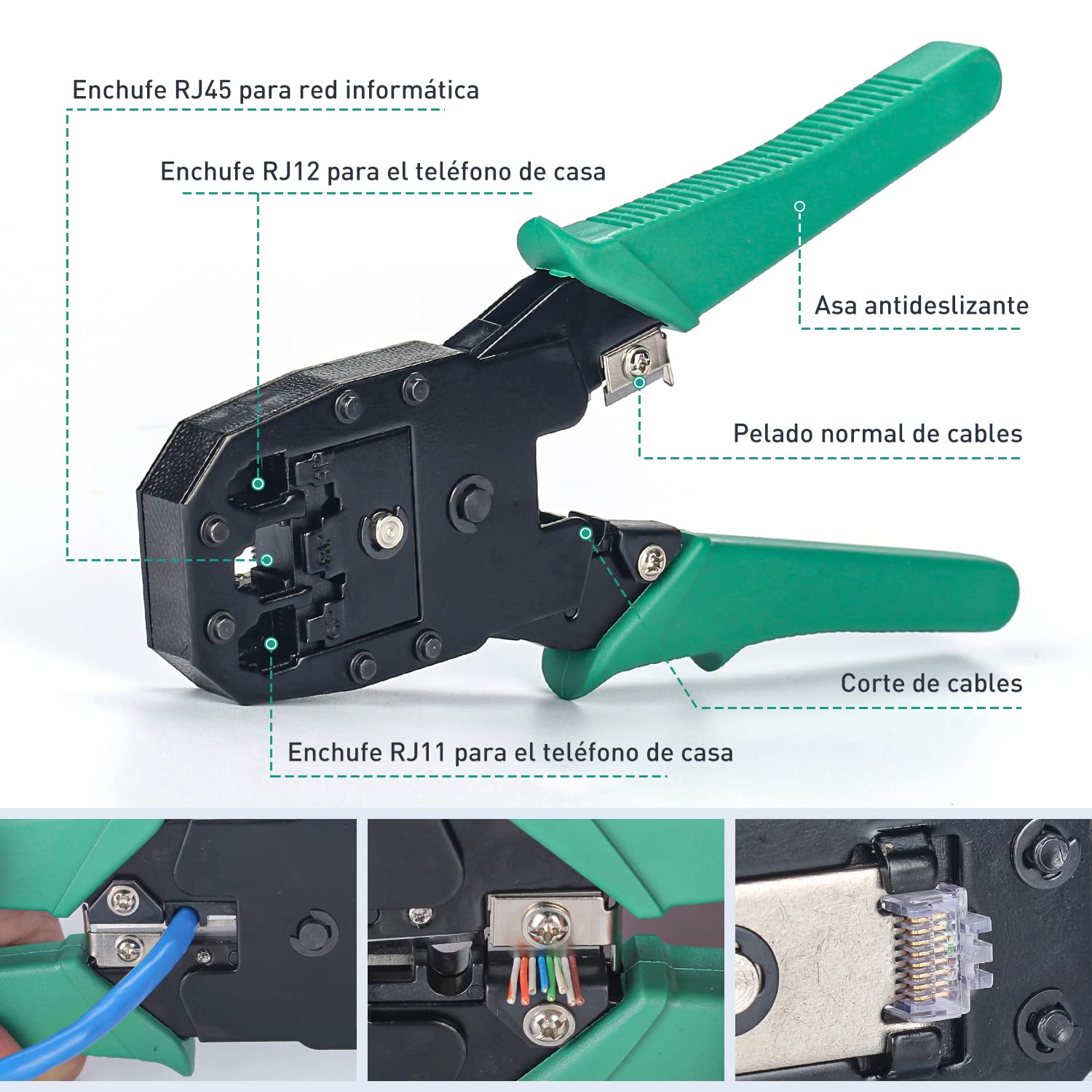 Probador del Cable de la Red, Kit de Herramientas para Electricista de Mantenimiento de Red con Pelacables, Crimpadora Prensador de Conectores de RJ45 Cristal y Kit de Comprobador de Cables(12 in 1)