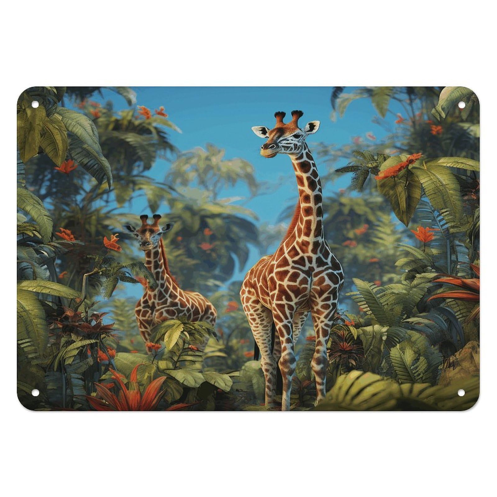 Fekiloot Style Jungle Giraffe Wall Decor Iron Painting Metal Sign