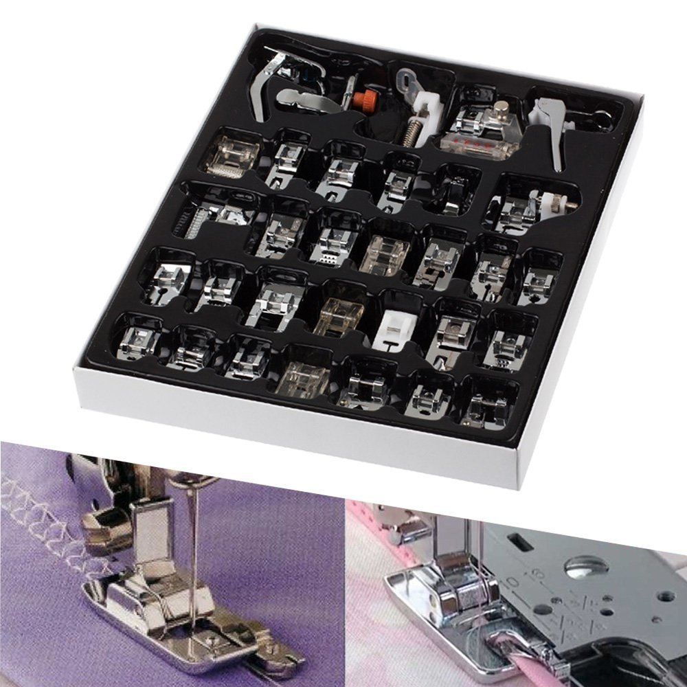Exsart 32 Pcs Domestic Sewing Machine Foot Presser Feet Set for Janome Brother Singer