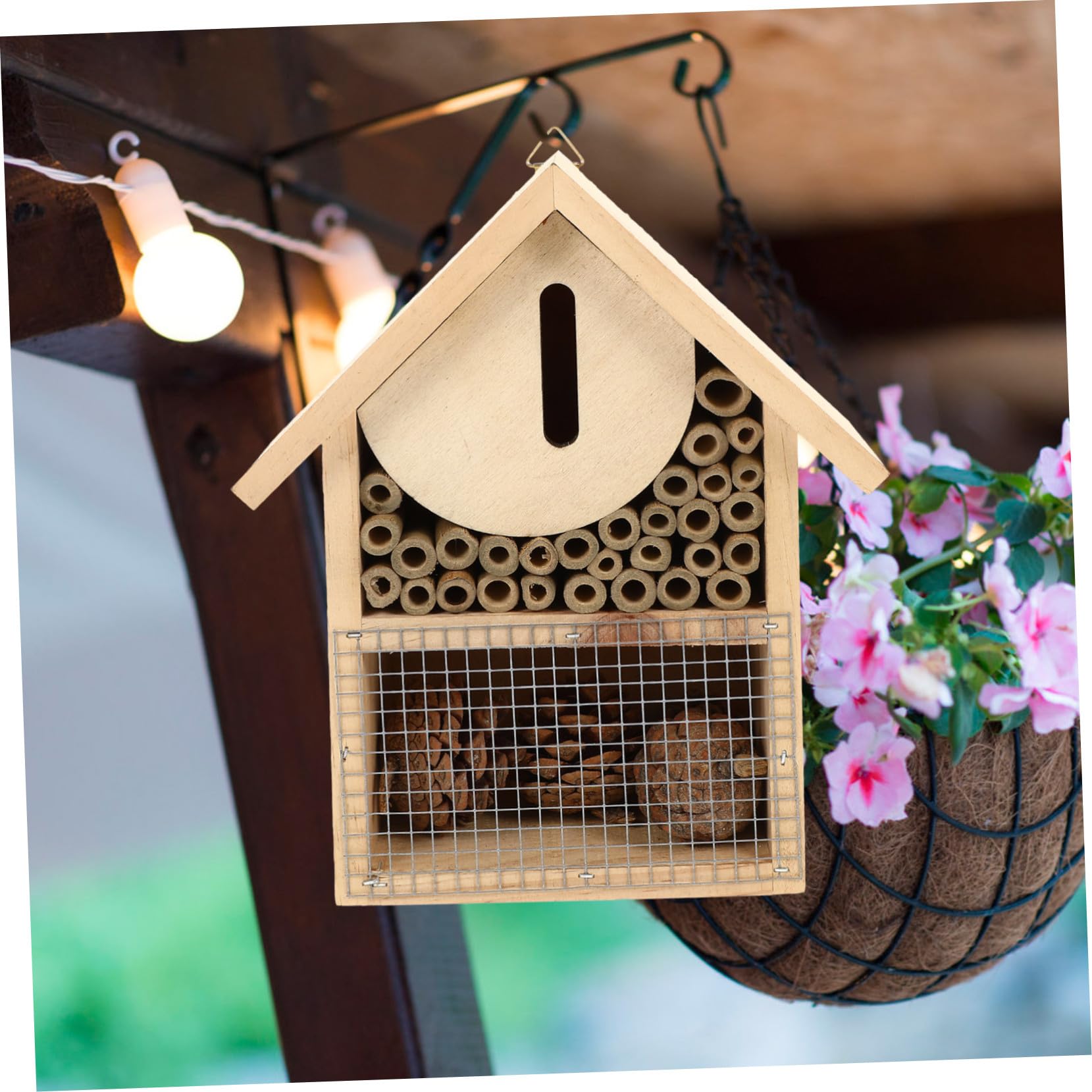 Wetterfestes Bienenhaus aus Holz zum Aufhängen Wildbienenhotel für Garten Insektenhotel Nisthilfe für Marienkäfer und Schmetterlinge Natürlicher Holzbau