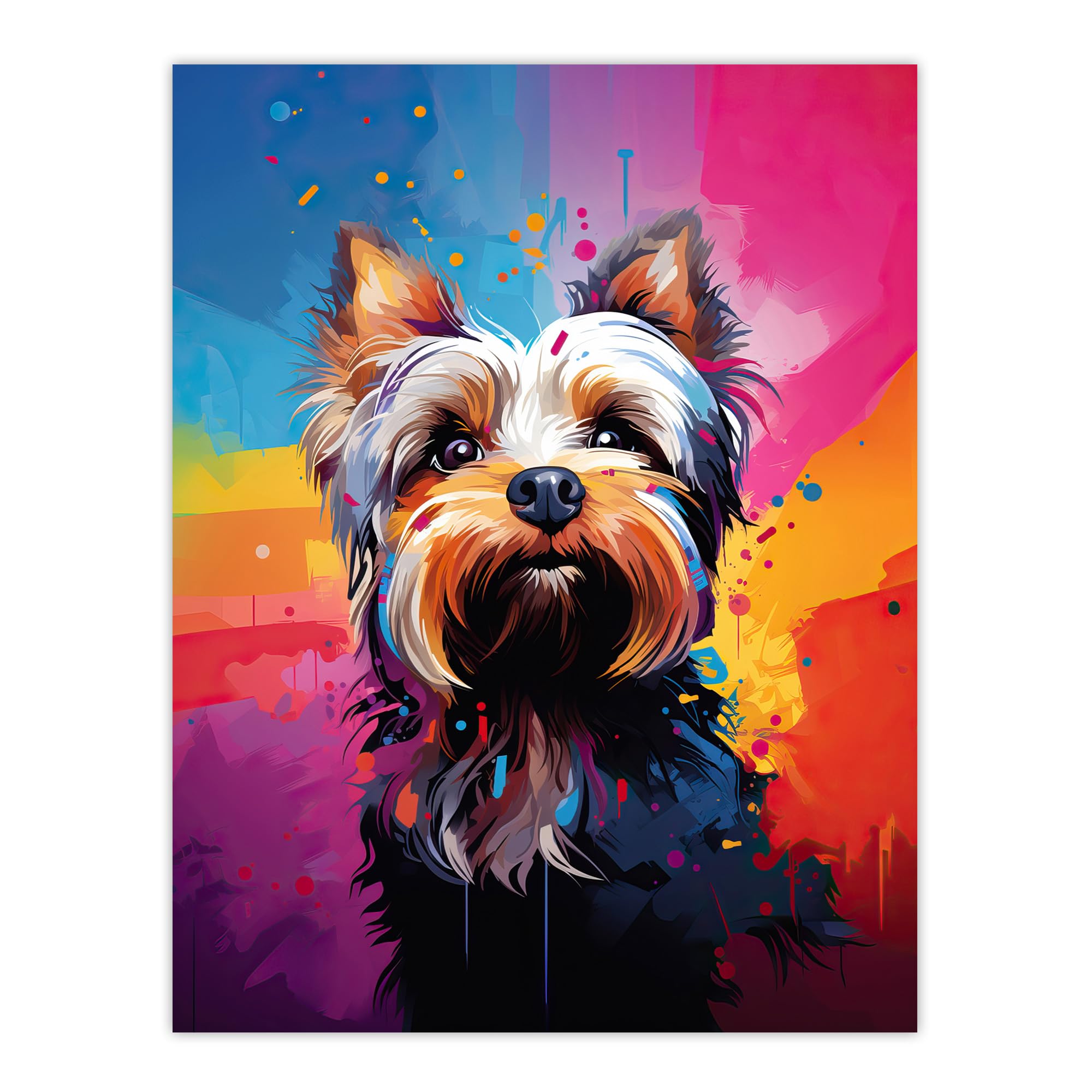 Artery8 Yorkshire Terrier Dog Lover Gift Pet Portrait Rainbow Colours Artwork Painting Poster W18" x H24"