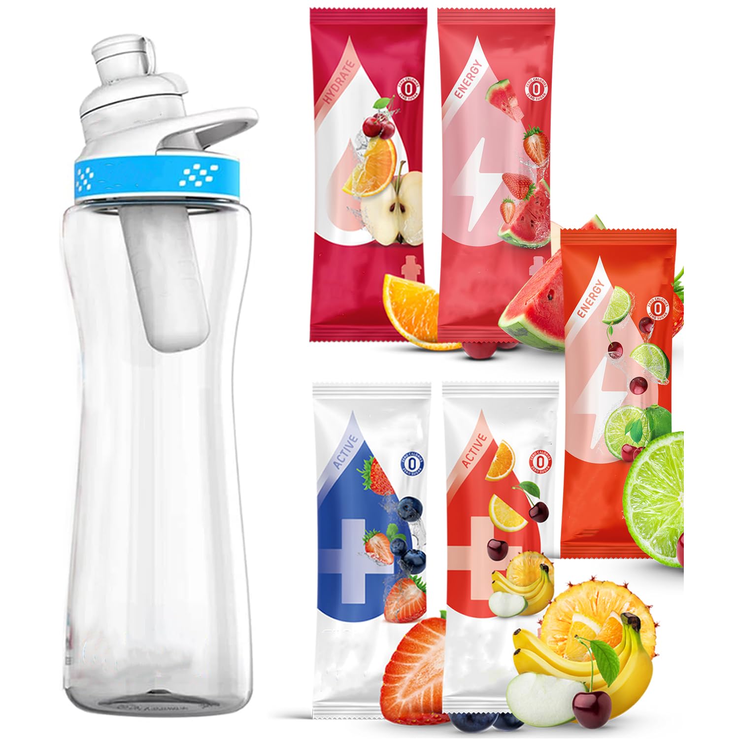Water Bottles & 5 Flavor Cartridges for 𝗖𝐢𝐫 Bottle (22 Ounce Plastic Water Bottle & 5 Random Water Flavors)