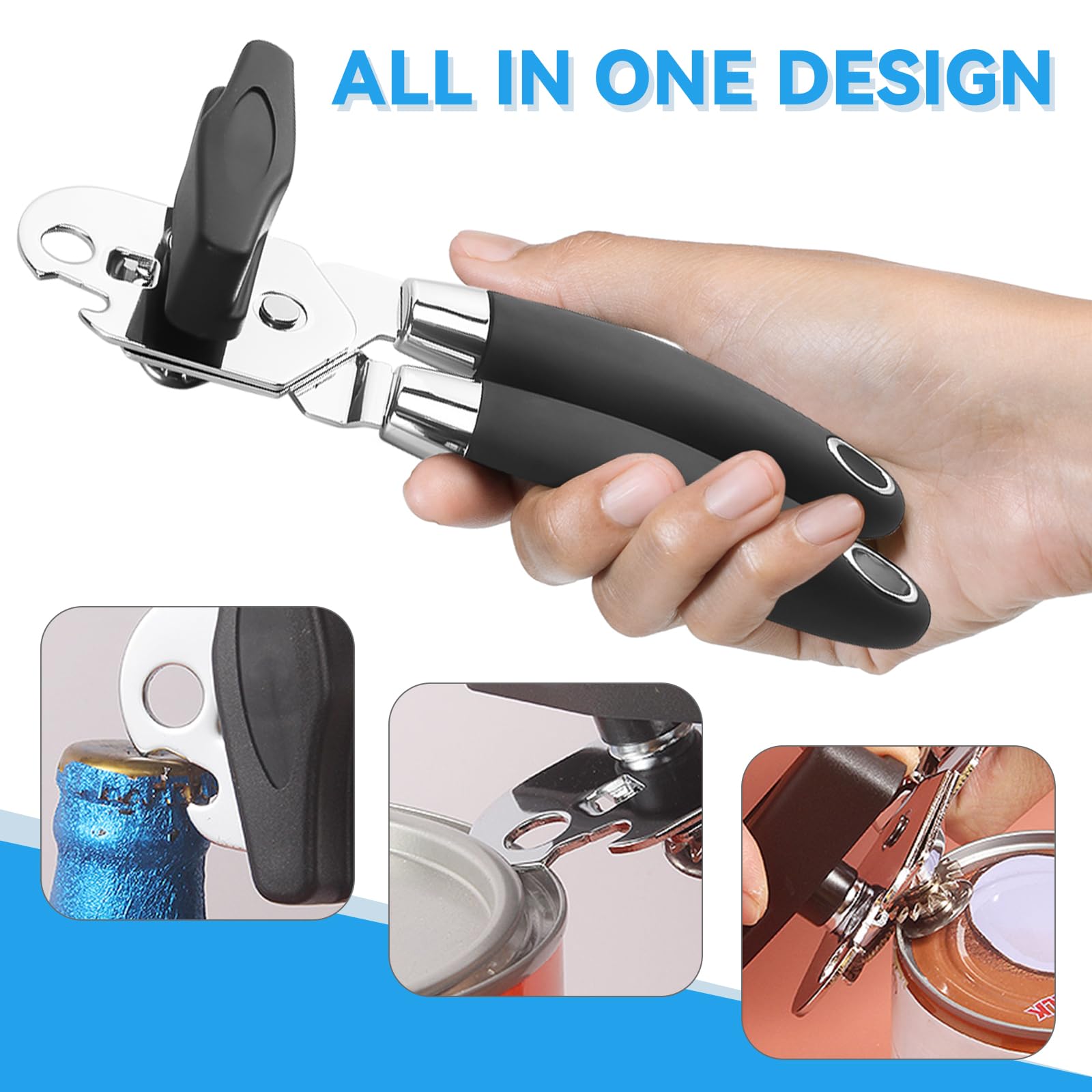 Tin Opener, Premium Stainless Steel Can Opener with Built-in Bottle Opener, Heavy-Duty, Rust-Resistant, Easy to Clean, Ergonomic Handle, Compact Design for Convenient Storage - Image 2