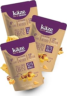 Kaze Keto Freeze Dried, Made with100% Real Cheese - Gluten Free, Low Carb, Party Snacks, Cheese Crisps, 4.5 oz (Pack of 03, Cheddar and Almond)