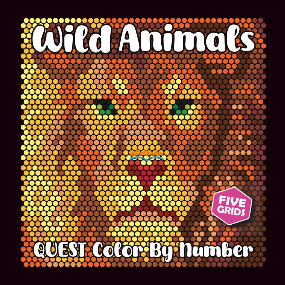 Wild Animals QUEST Color By Number (Black Backgrounds): 5 grids hidden picture activity mystery color by number coloring book for adults and teens (Color Quest Mystery Color By Number)